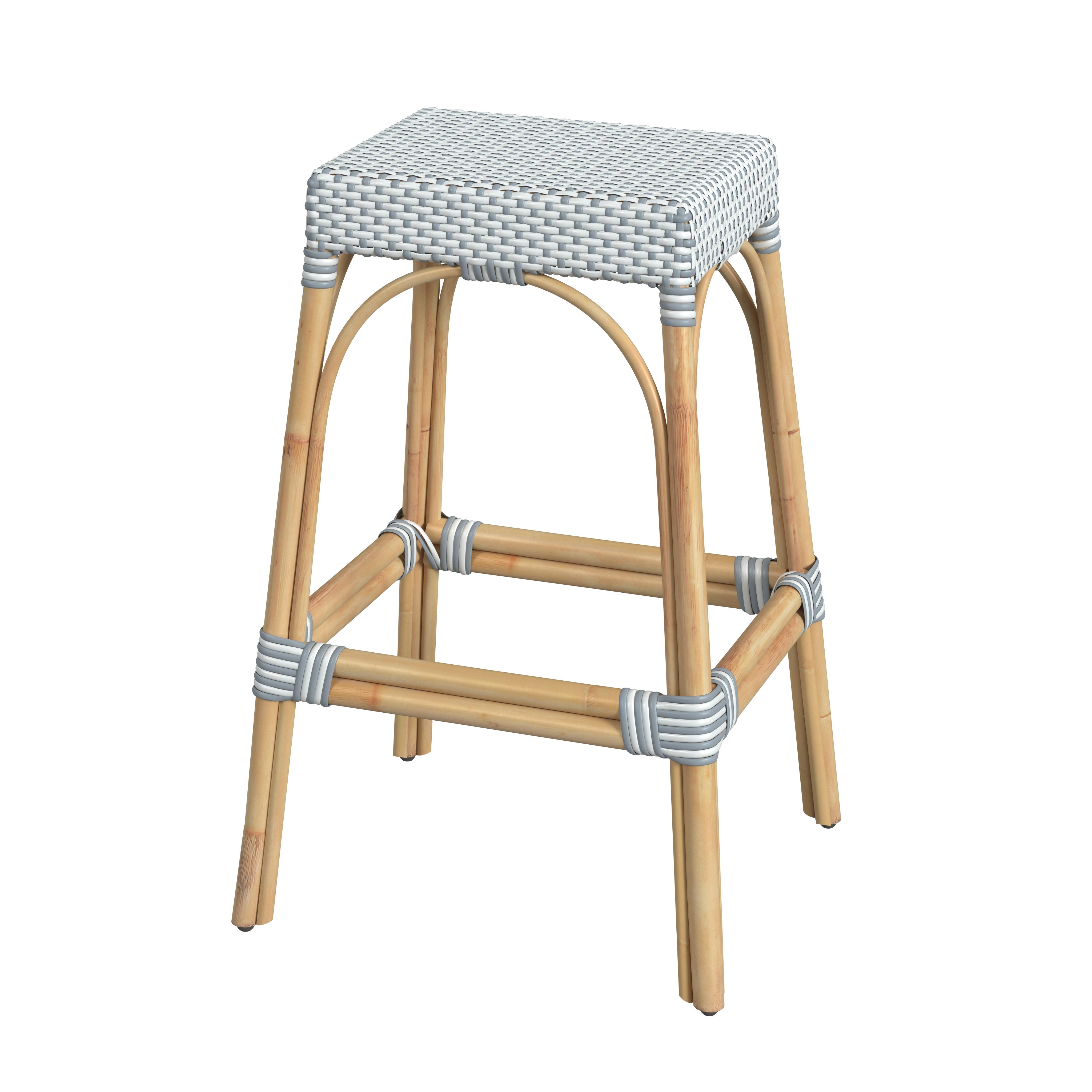 Butler Specialty Robias White Sky Blue Rattan 30 Inch Bar Stool
