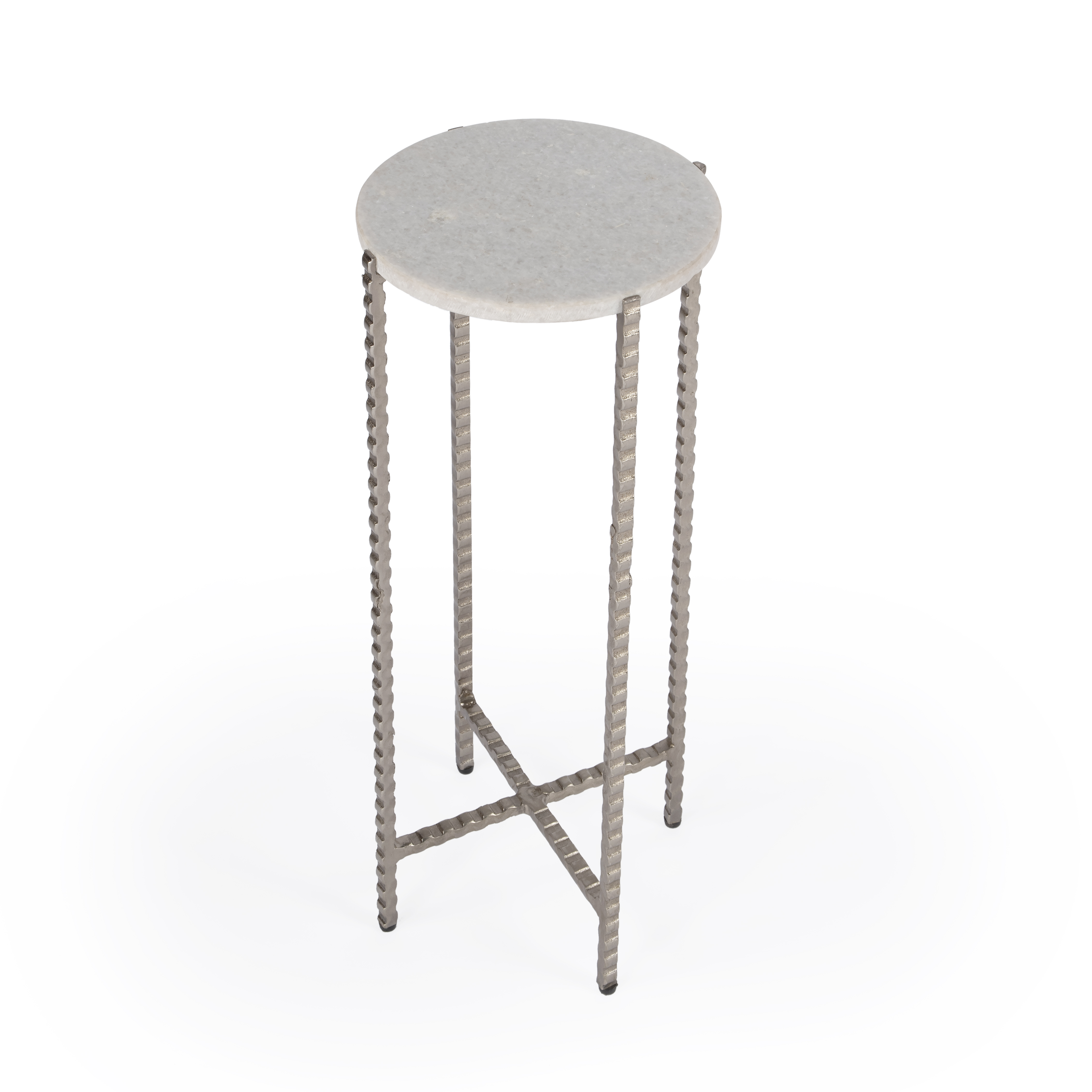 Butler Specialty Nigella White Silver Marble And Cross Legs Side Table