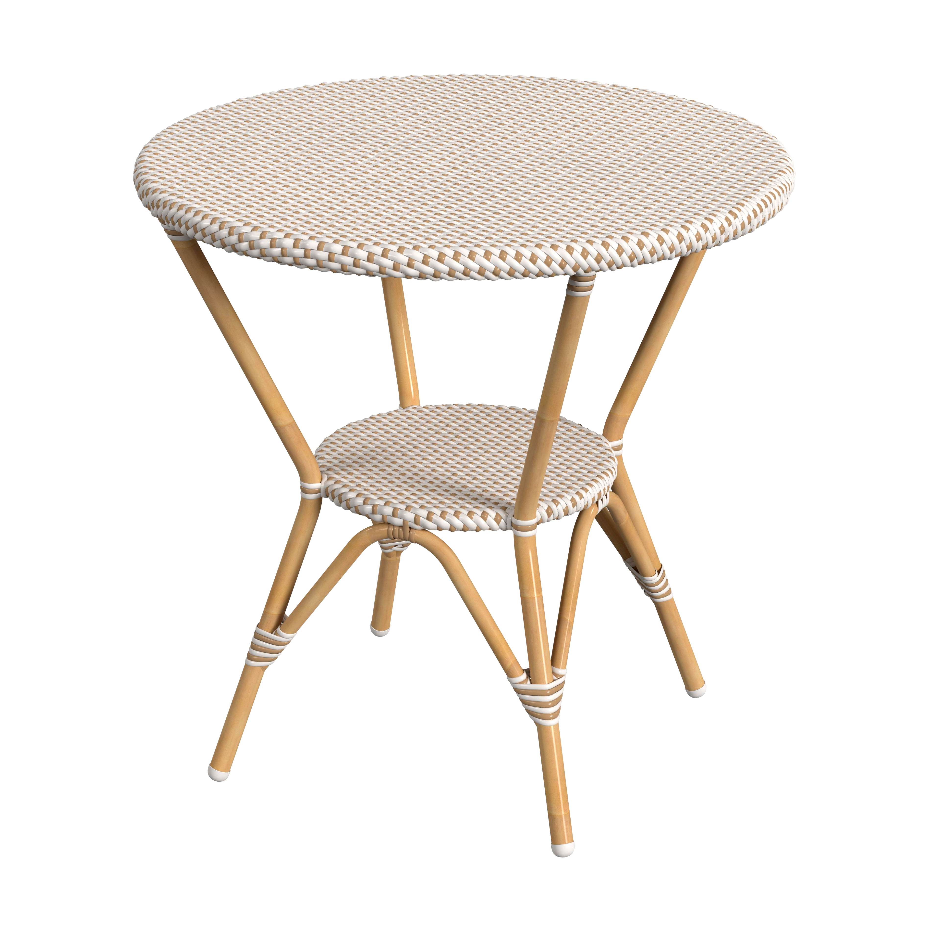 Butler Specialty Tobias Beige White Outdoor Rattan Round Bistro Dining Tabl...