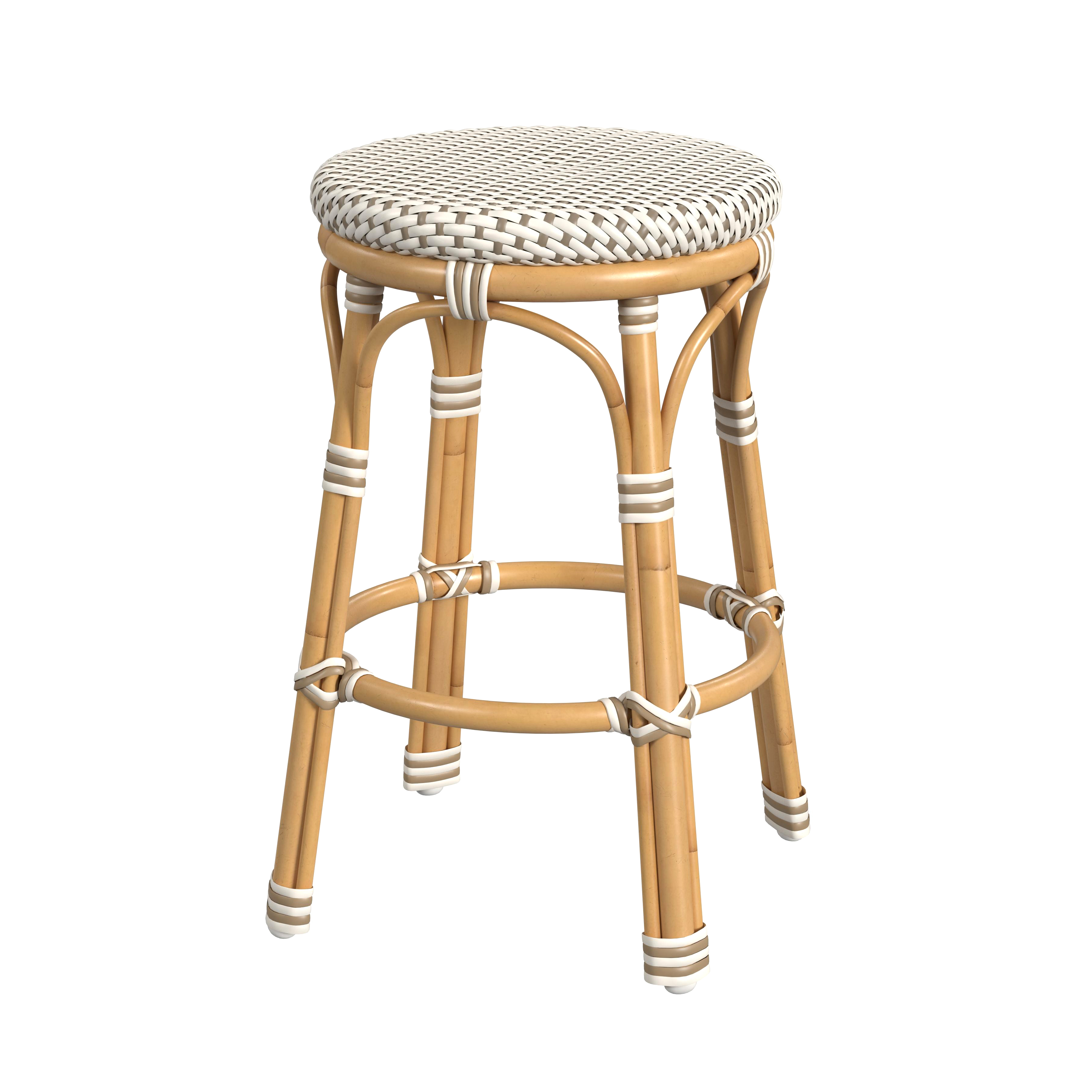 Butler Specialty Tobias Beige White Outdoor Rattan Metal Counter Stool