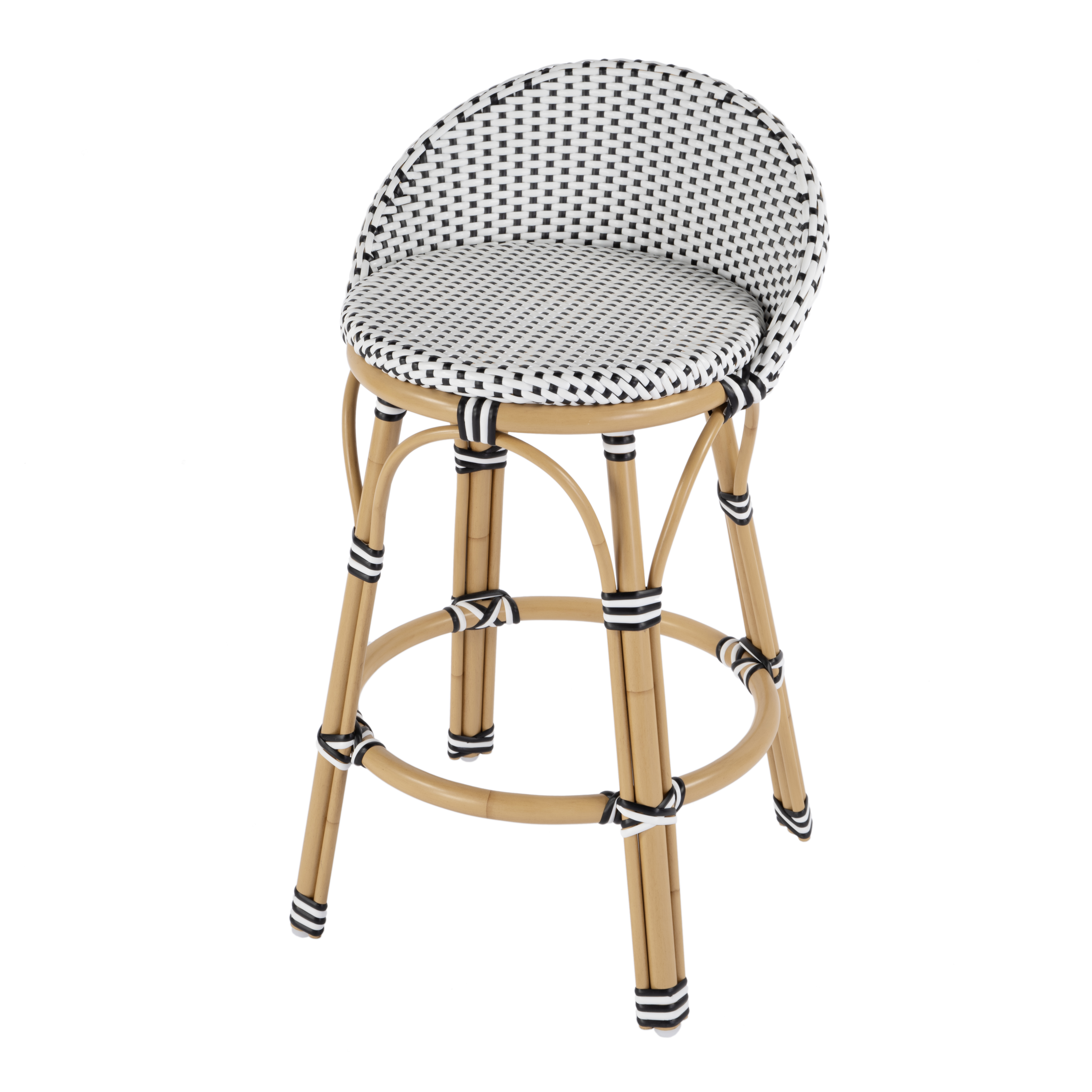 Butler Specialty Tobias Black White Outdoor Rattan Metal Low Back Counter S...