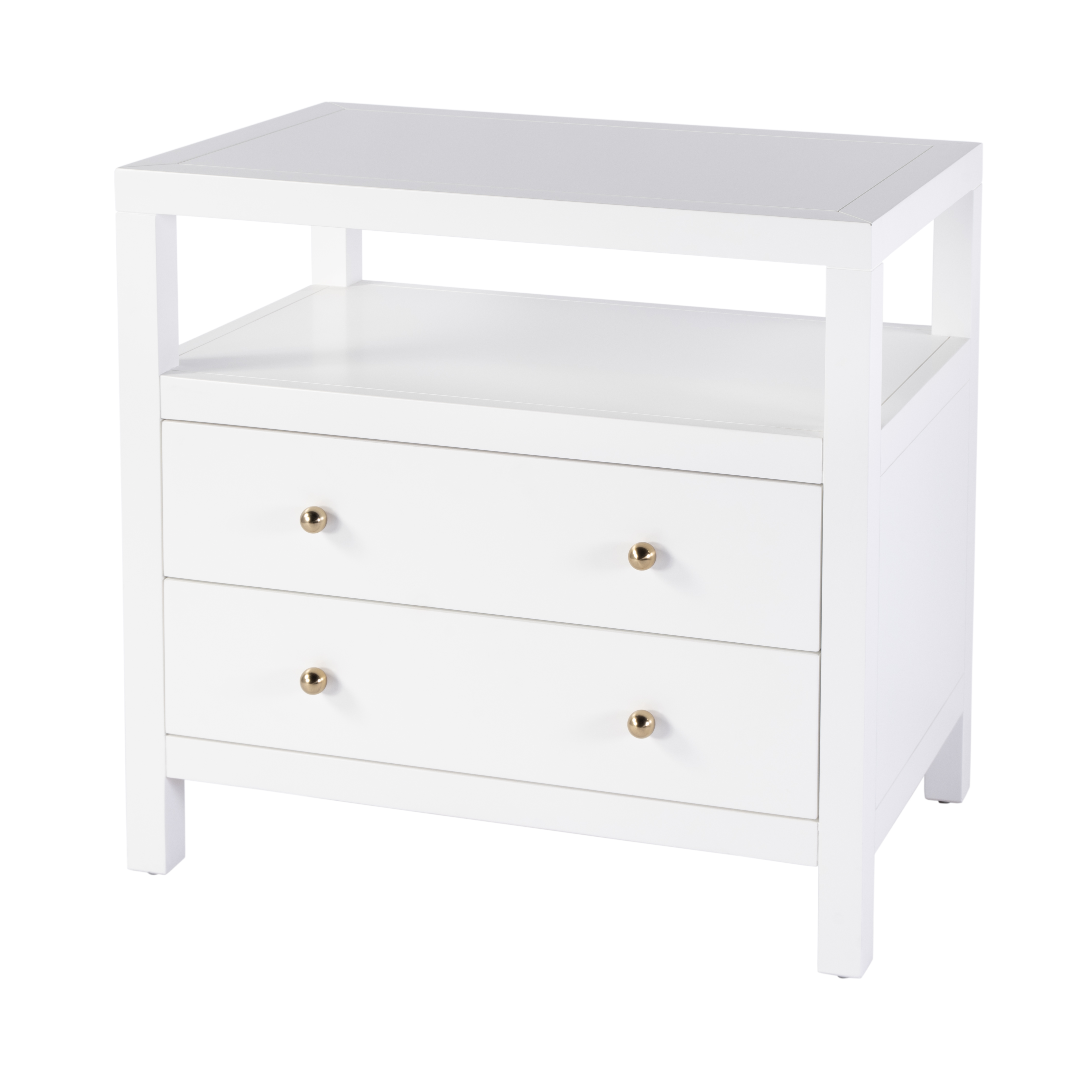 Butler Specialty Nora White 2 Drawers Wide Nightstand with Open Shelf