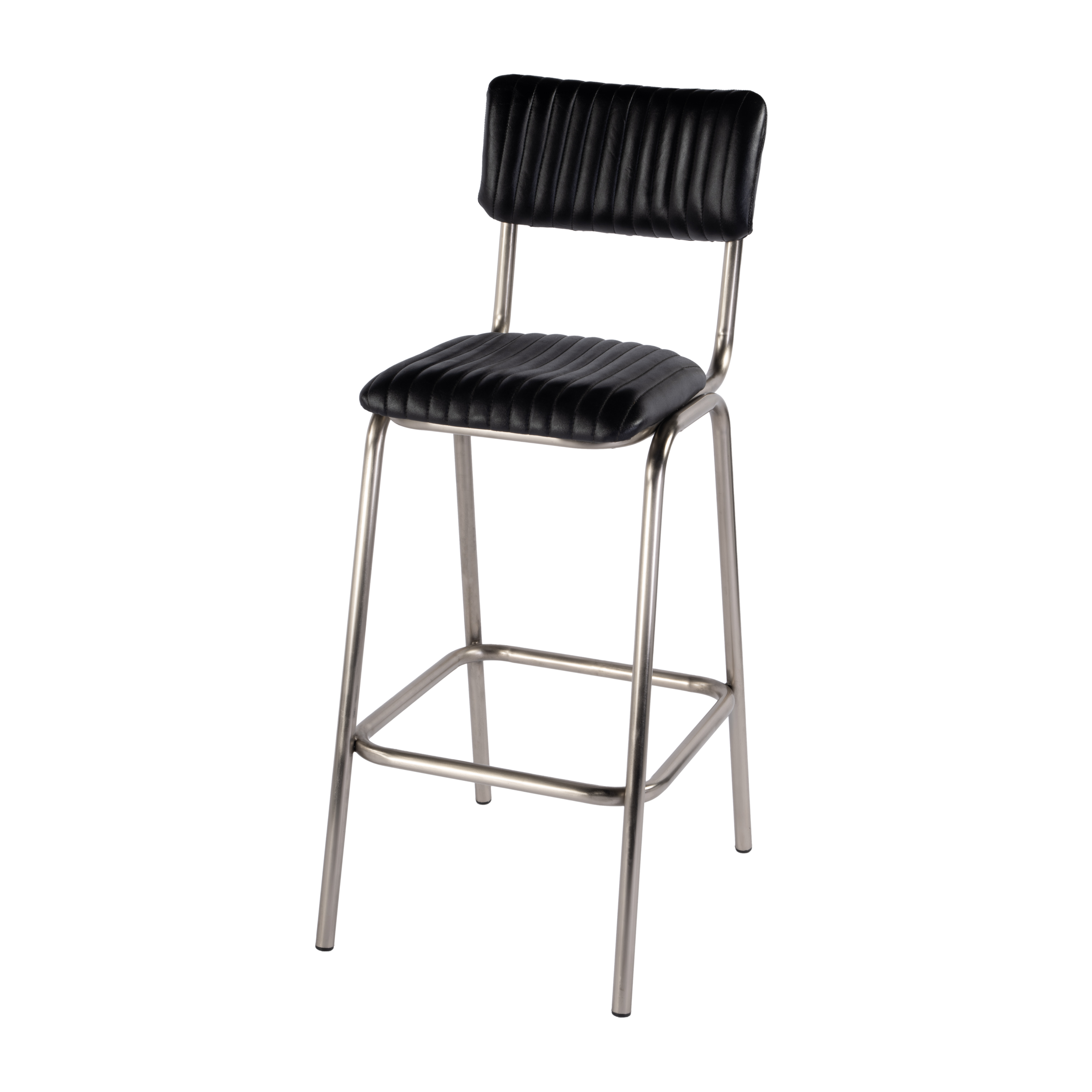 Butler Specialty Waylon Black Silver Bar Height Stool with Back and Footres...