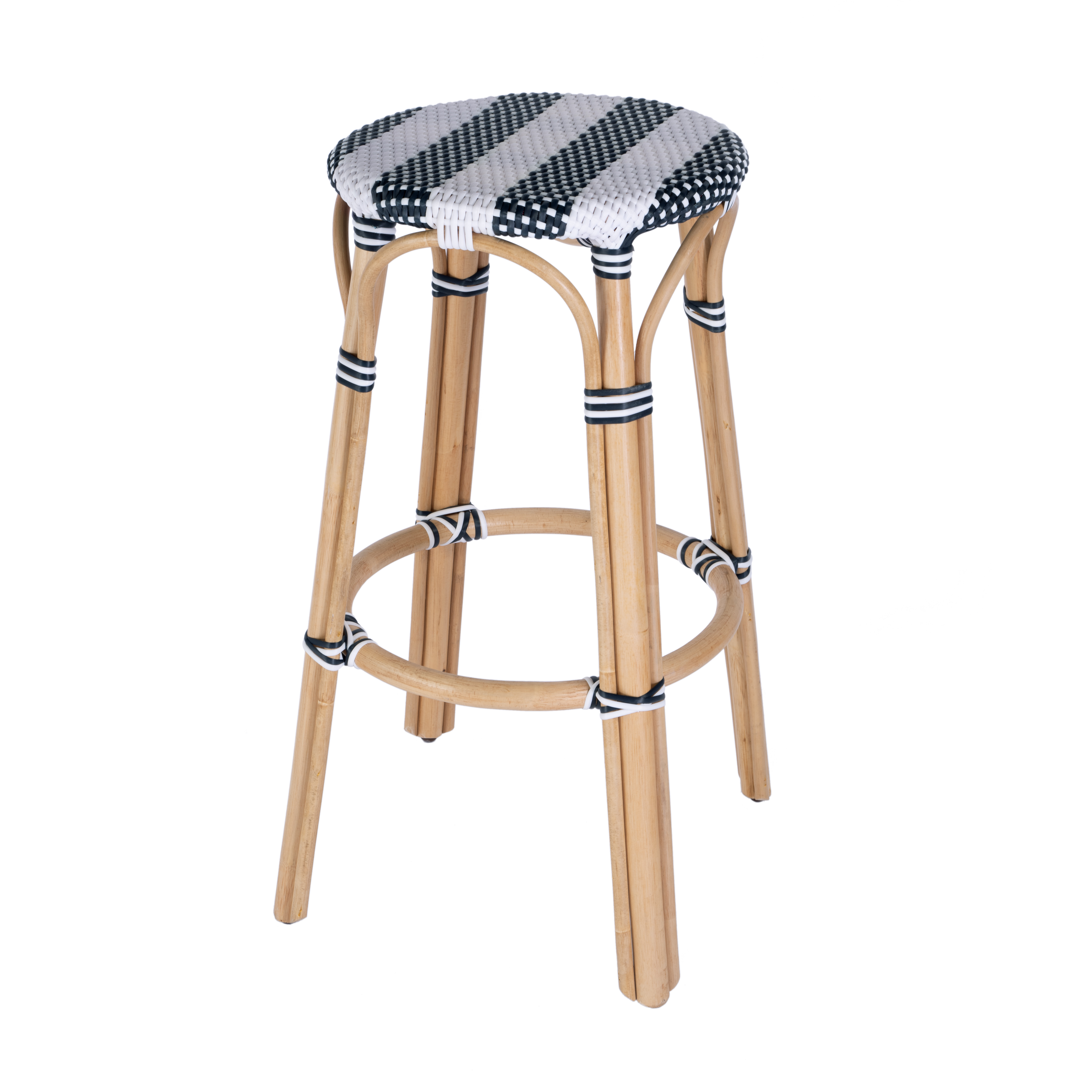 Butler Specialty Tobias White Navy Round Rattan 30 Inch Bar Stool