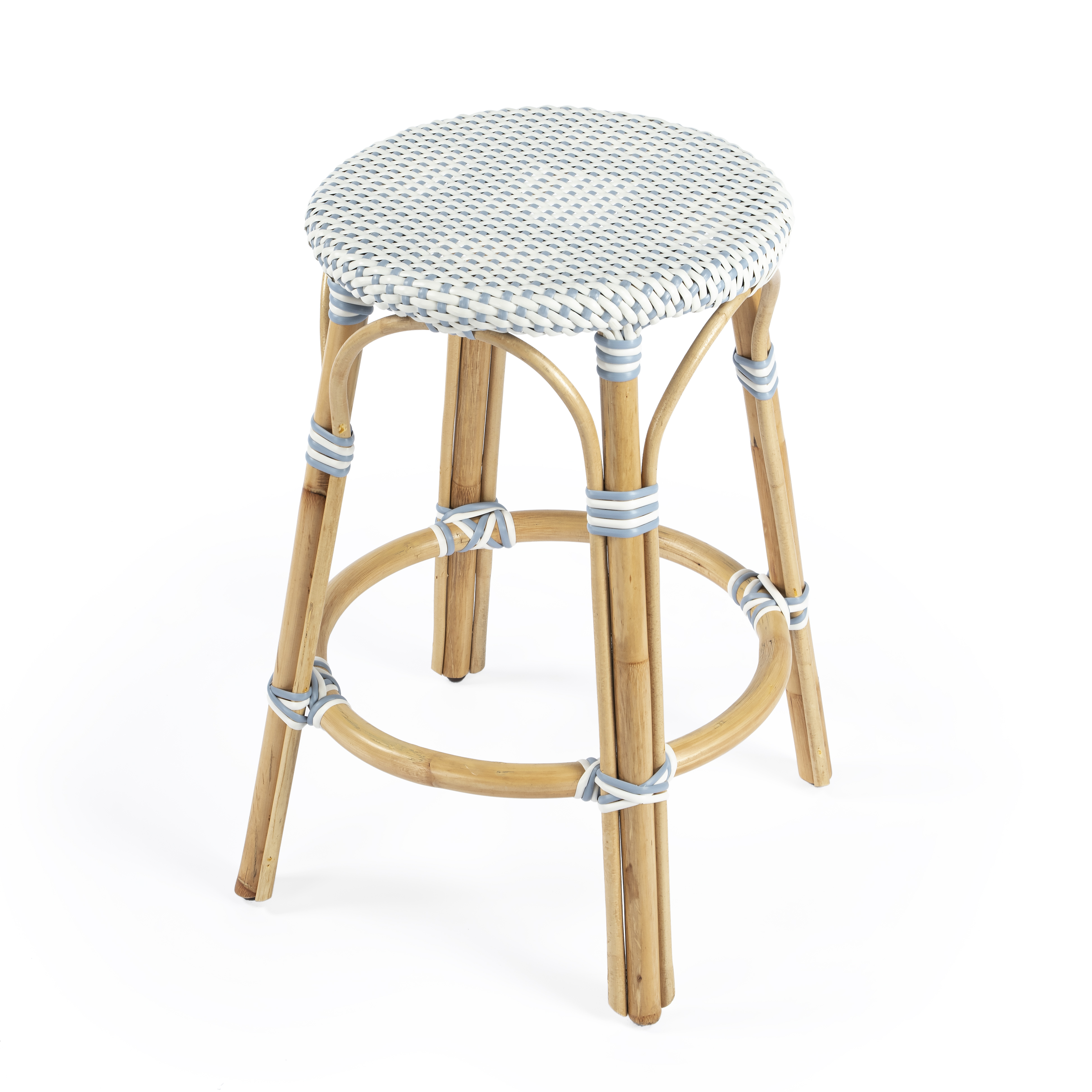 Butler Specialty Tobias White Sky Blue Rattan 24 Inch Counter Stool