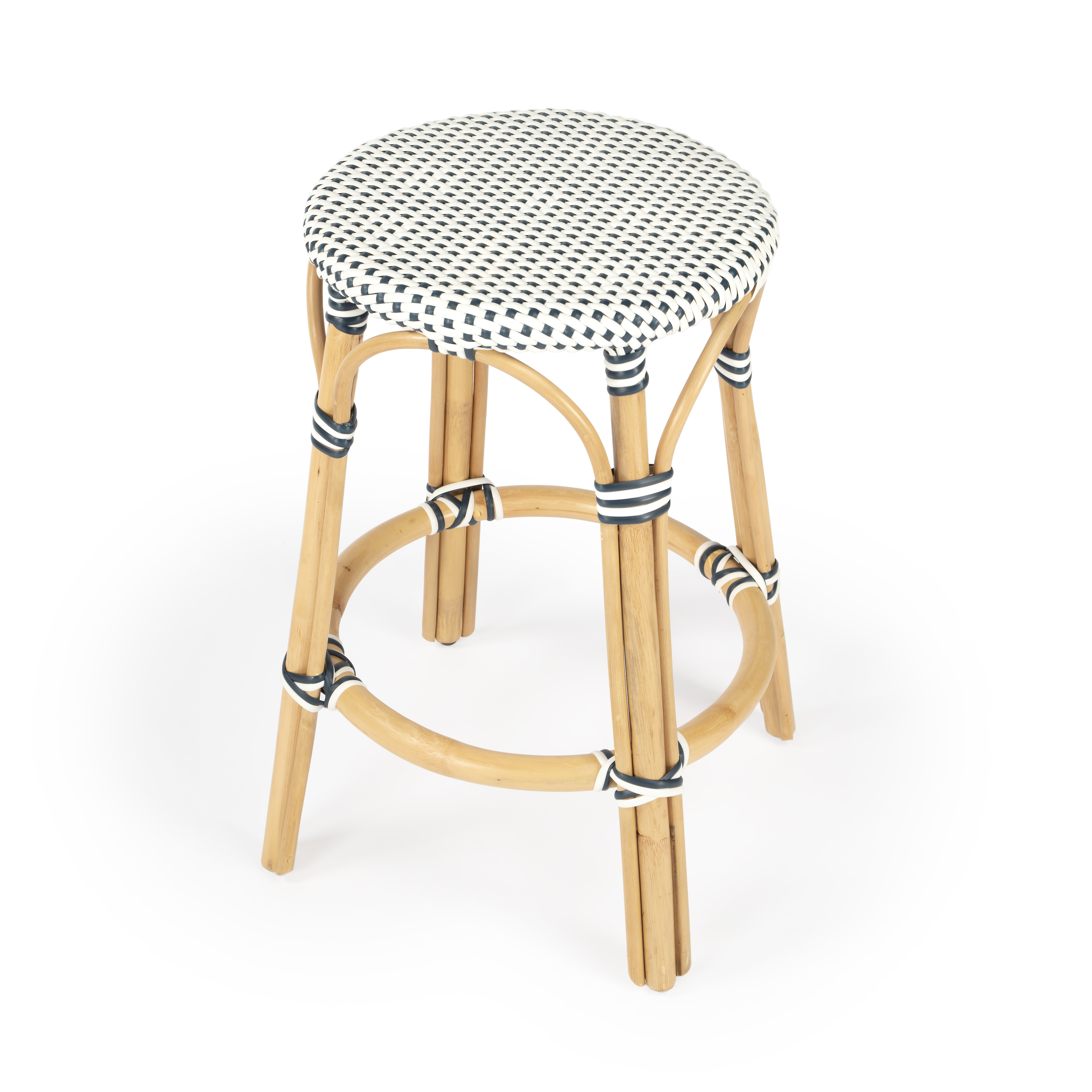 Butler Specialty Tobias Navy White Rattan 24 Inch Counter Stool