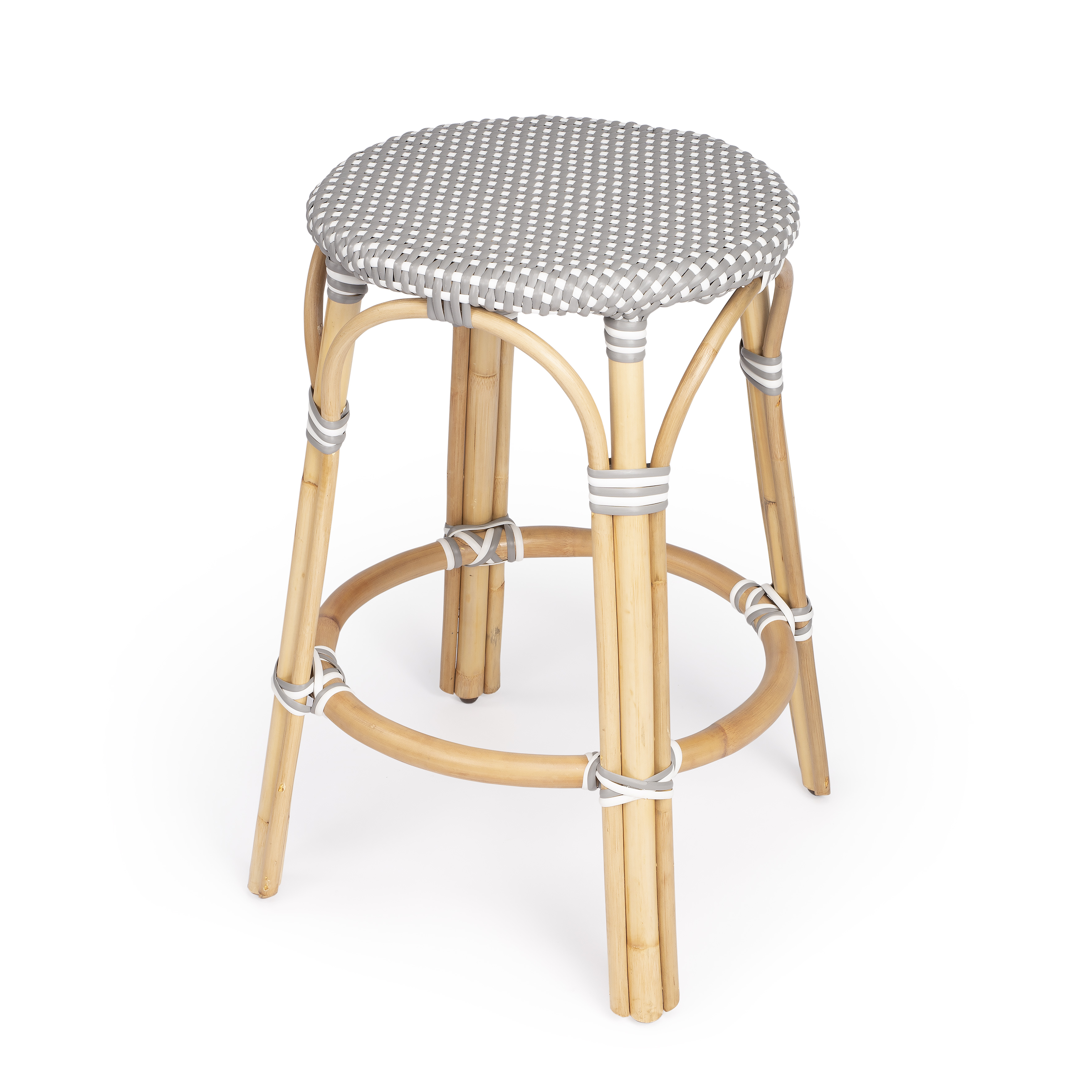Butler Specialty Tobias Gray White Rattan 24 Inch Counter Stool