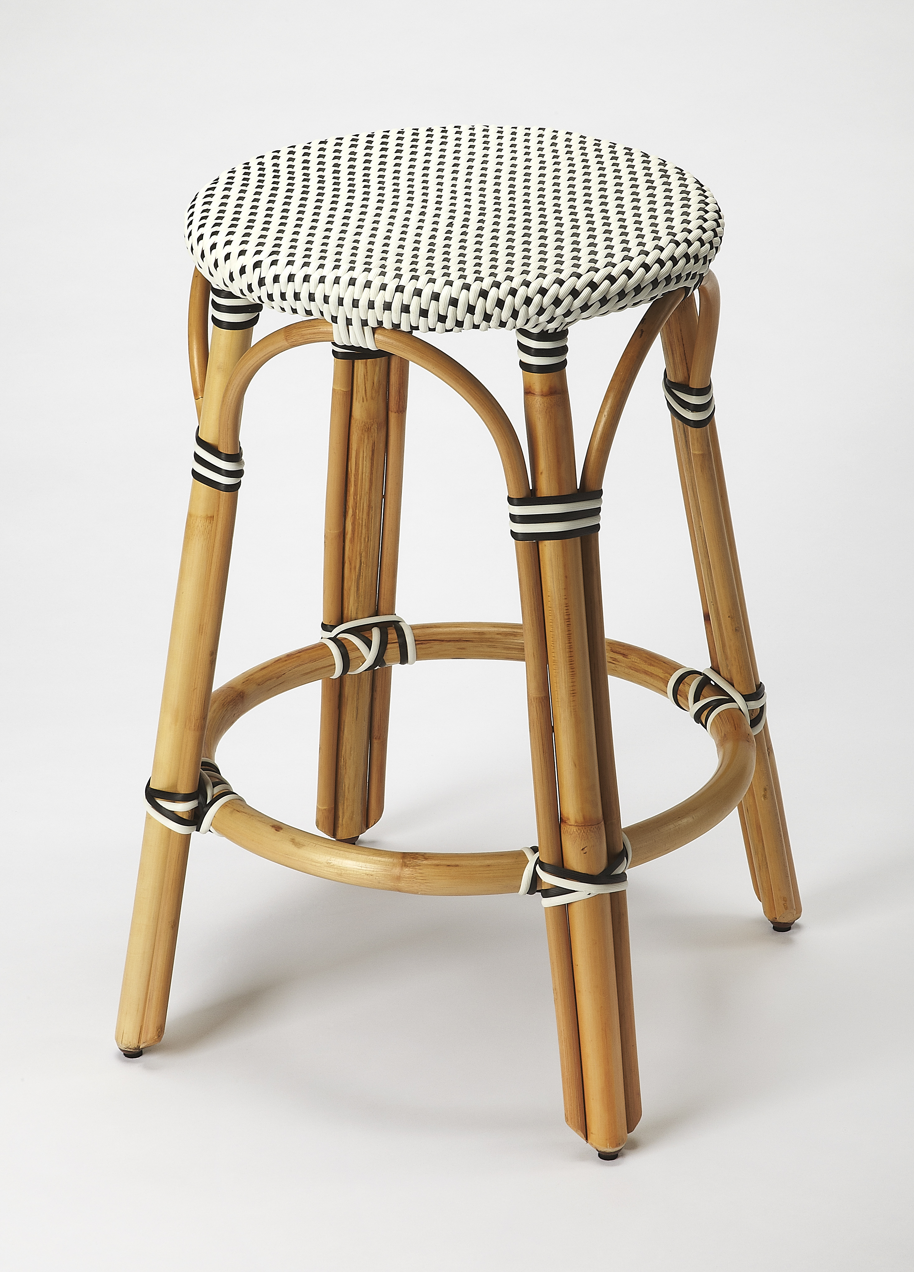 Butler Specialty Tobias Black White Rattan 24 Inch Counter Stool