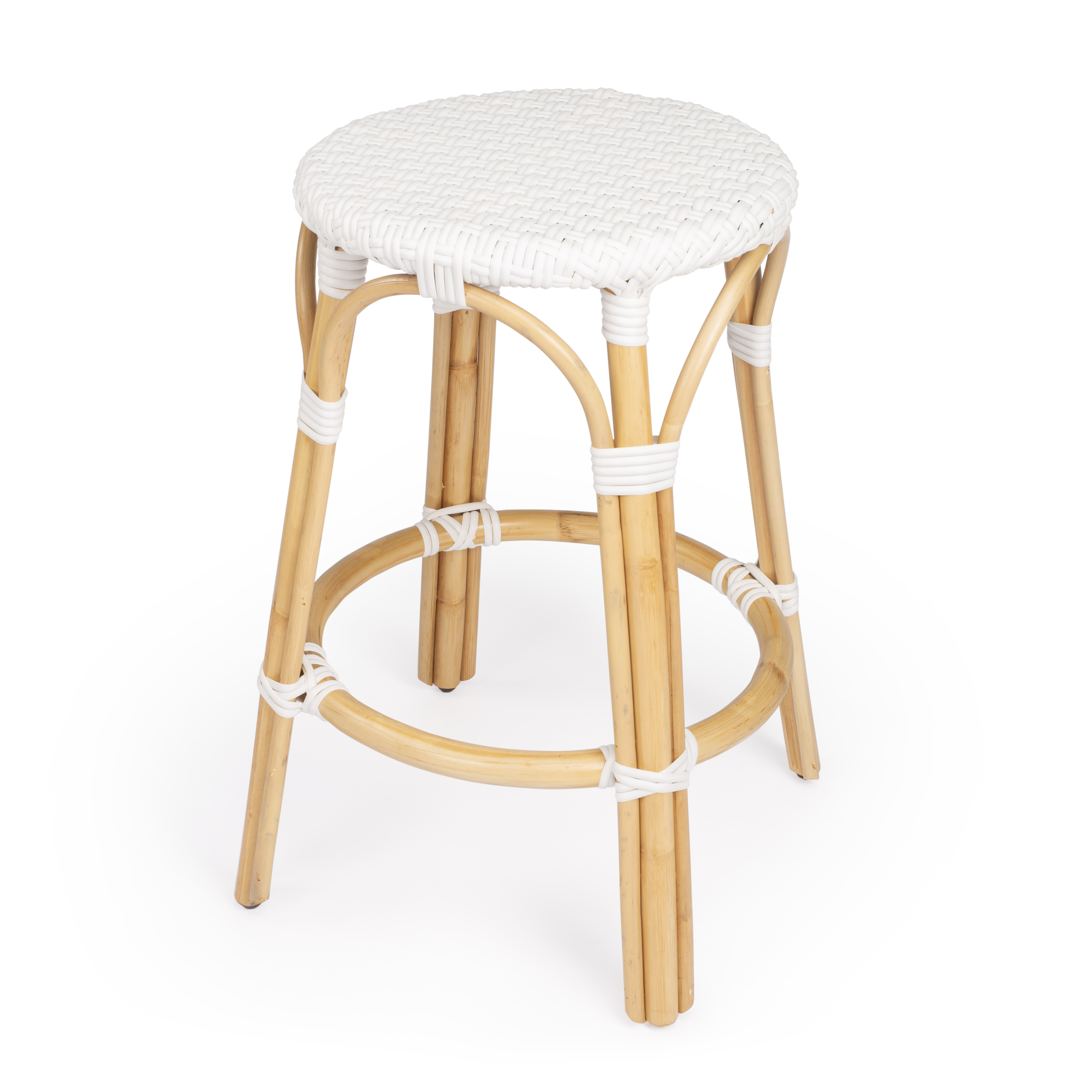 Butler Specialty Tobias Glossy White Rattan 24 Inch Counter Stool