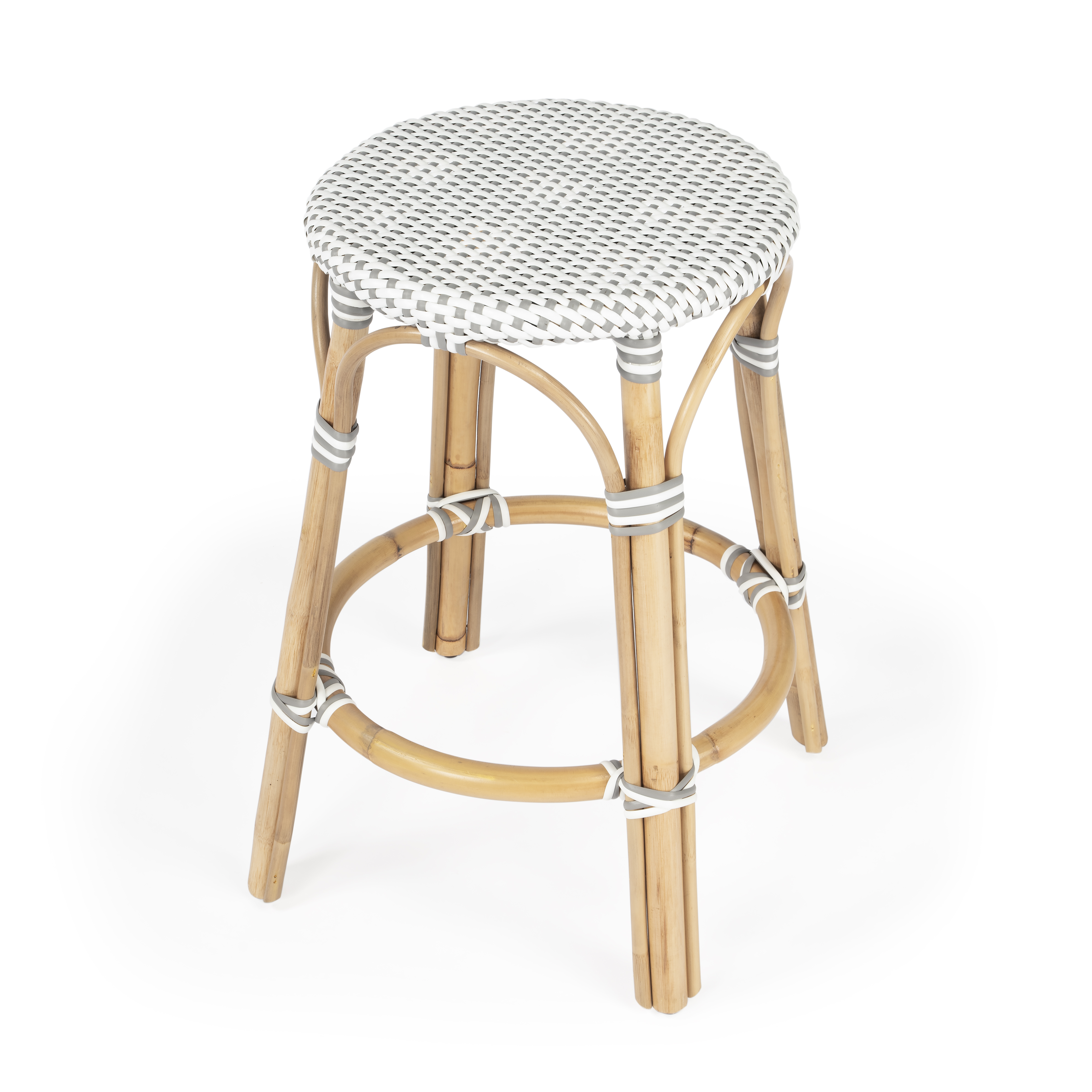 Butler Specialty Tobias White Grey Rattan 24 Inch Counter Stool