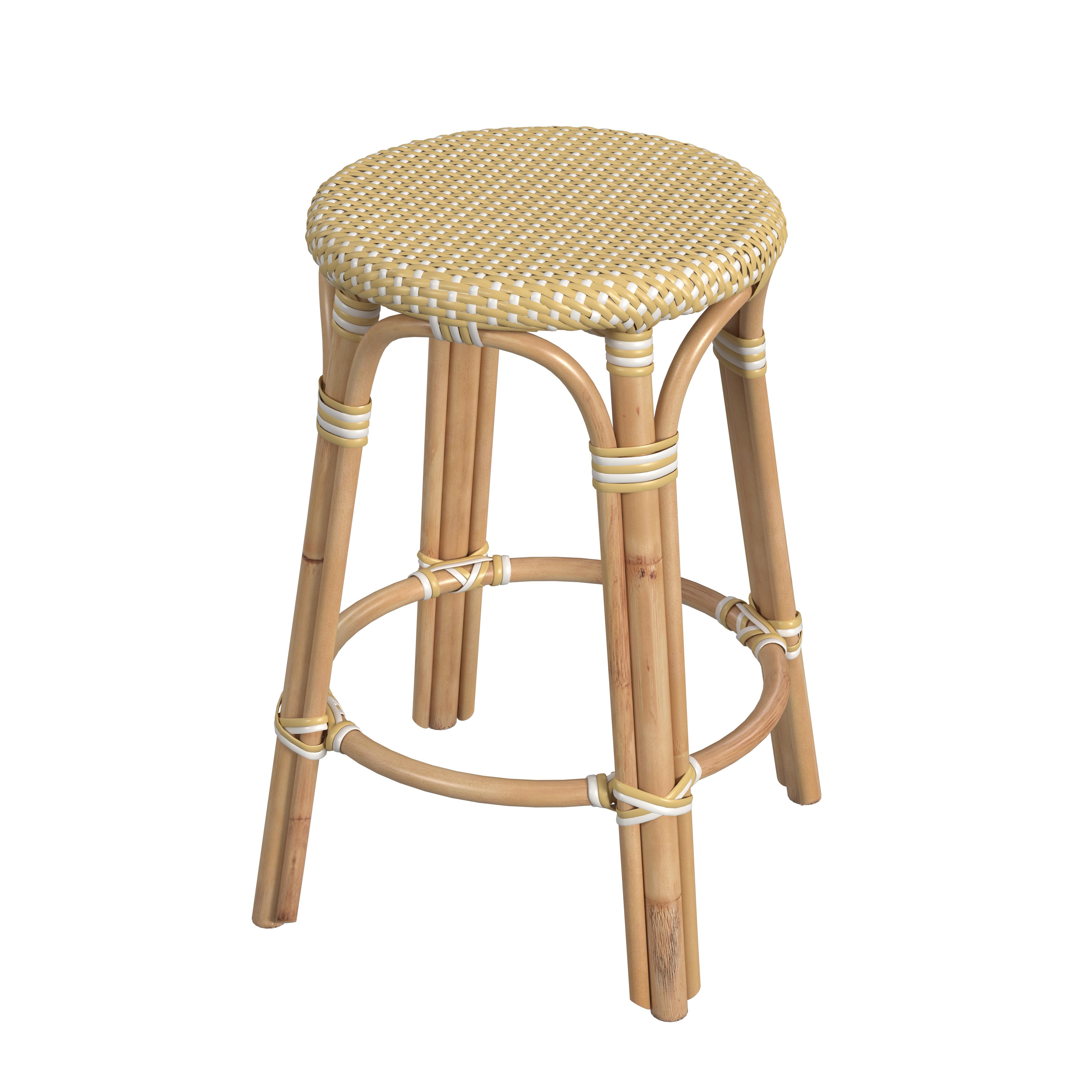 Butler Specialty Tobias Yellow White Rattan 24 Inch Counter Stool