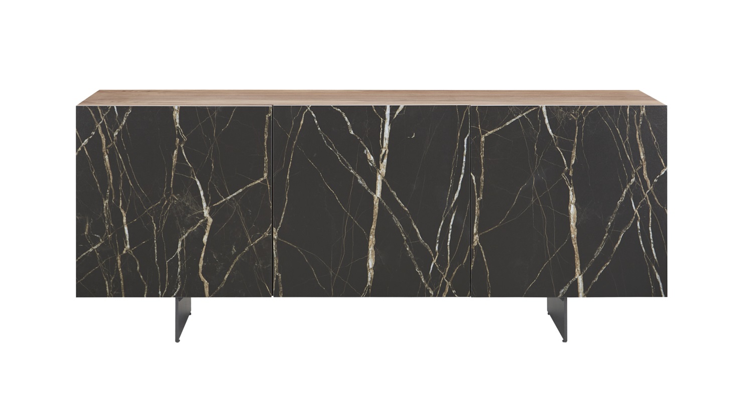 Casabianca Totem Walnut Black Marbled Porcelain Storage Buffet