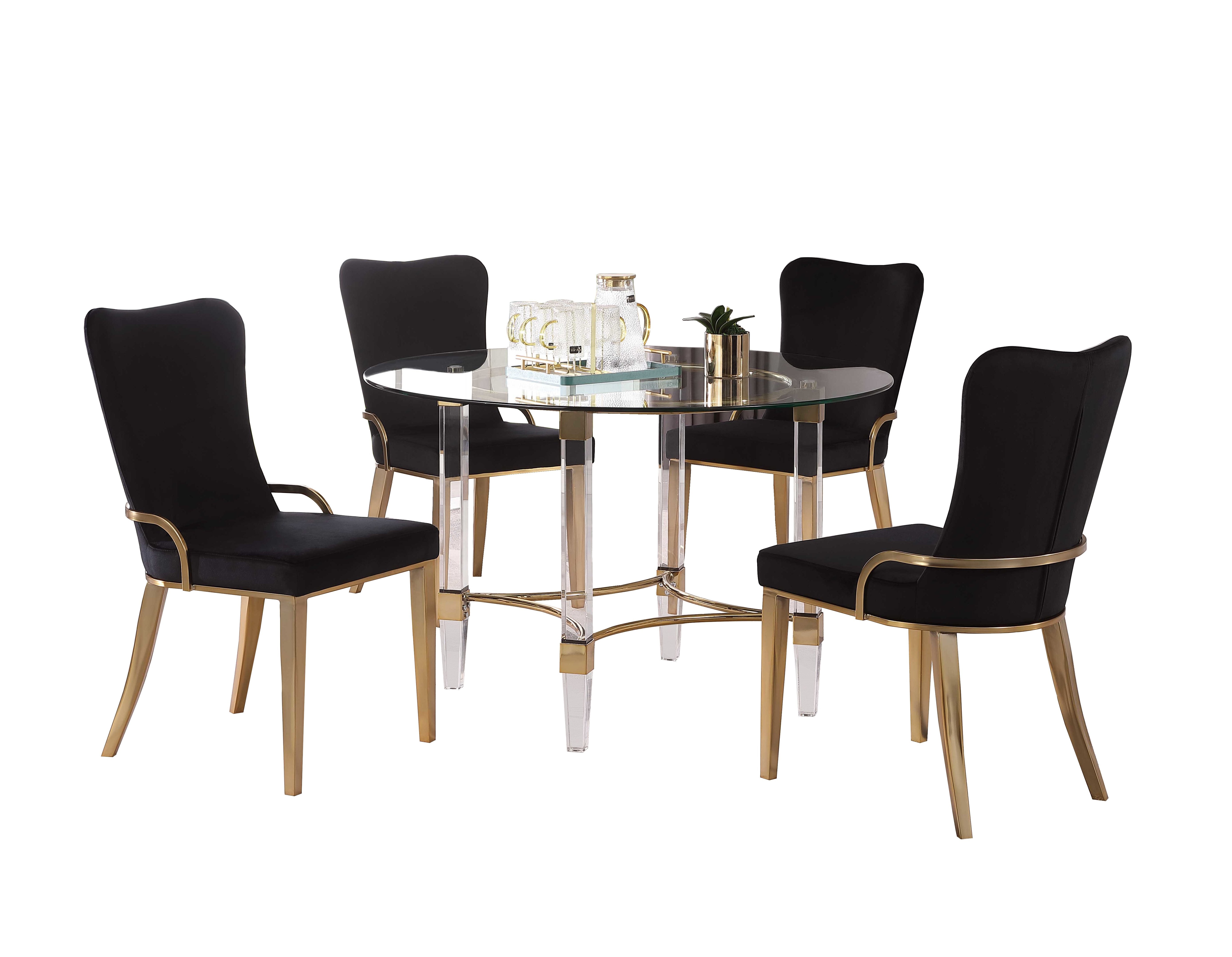 Chintaly Imports Riley Black Gold 5pc Round Dining Room Set