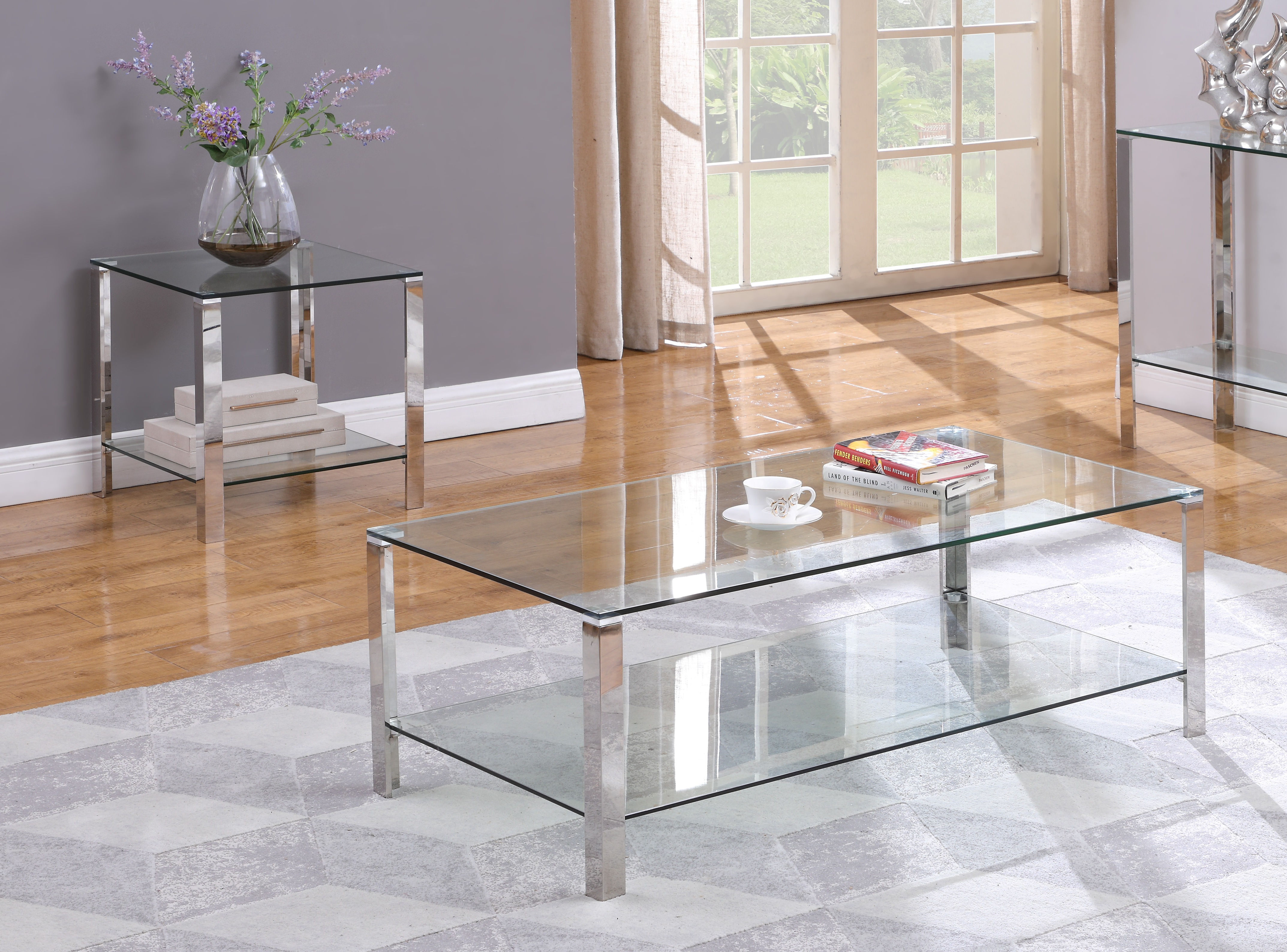 Chintaly Imports Clear Polished 3pc Coffee Table Set