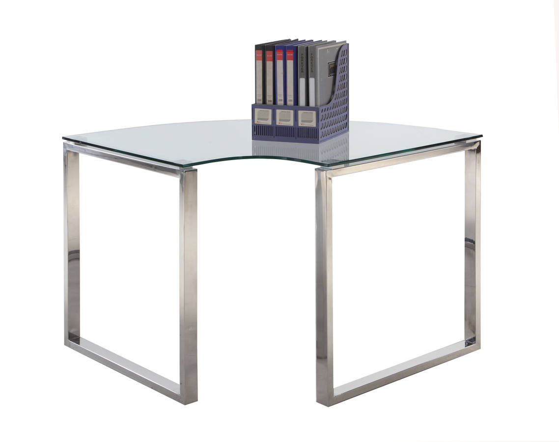 Chintaly Imports Clear Polished Stainless Steel Corner Desk Table