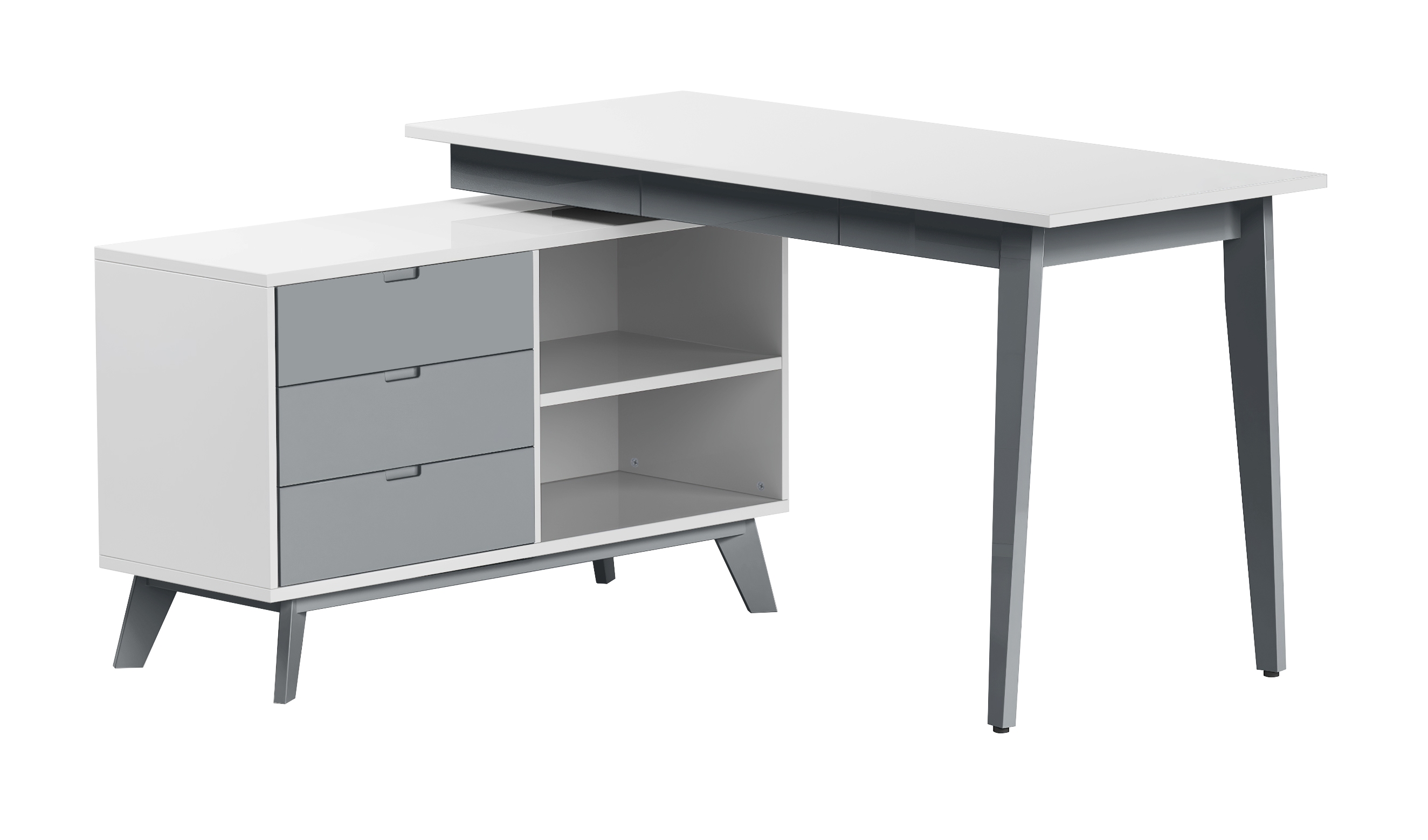 Chintaly Imports Gloss White Grey Rotating Home Office Desk