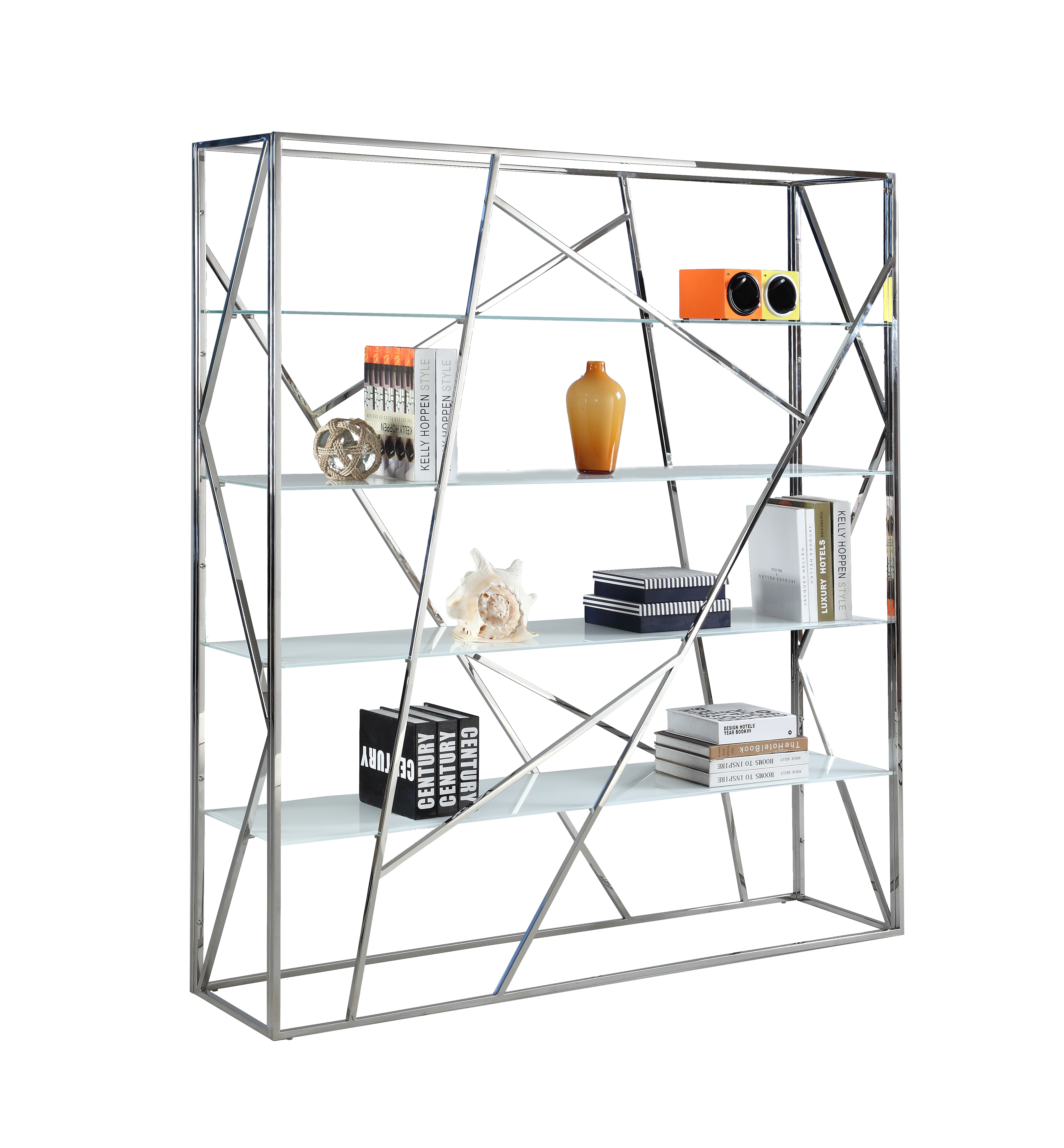 Chintaly Imports White Polished Stainless Steel Bookshelf