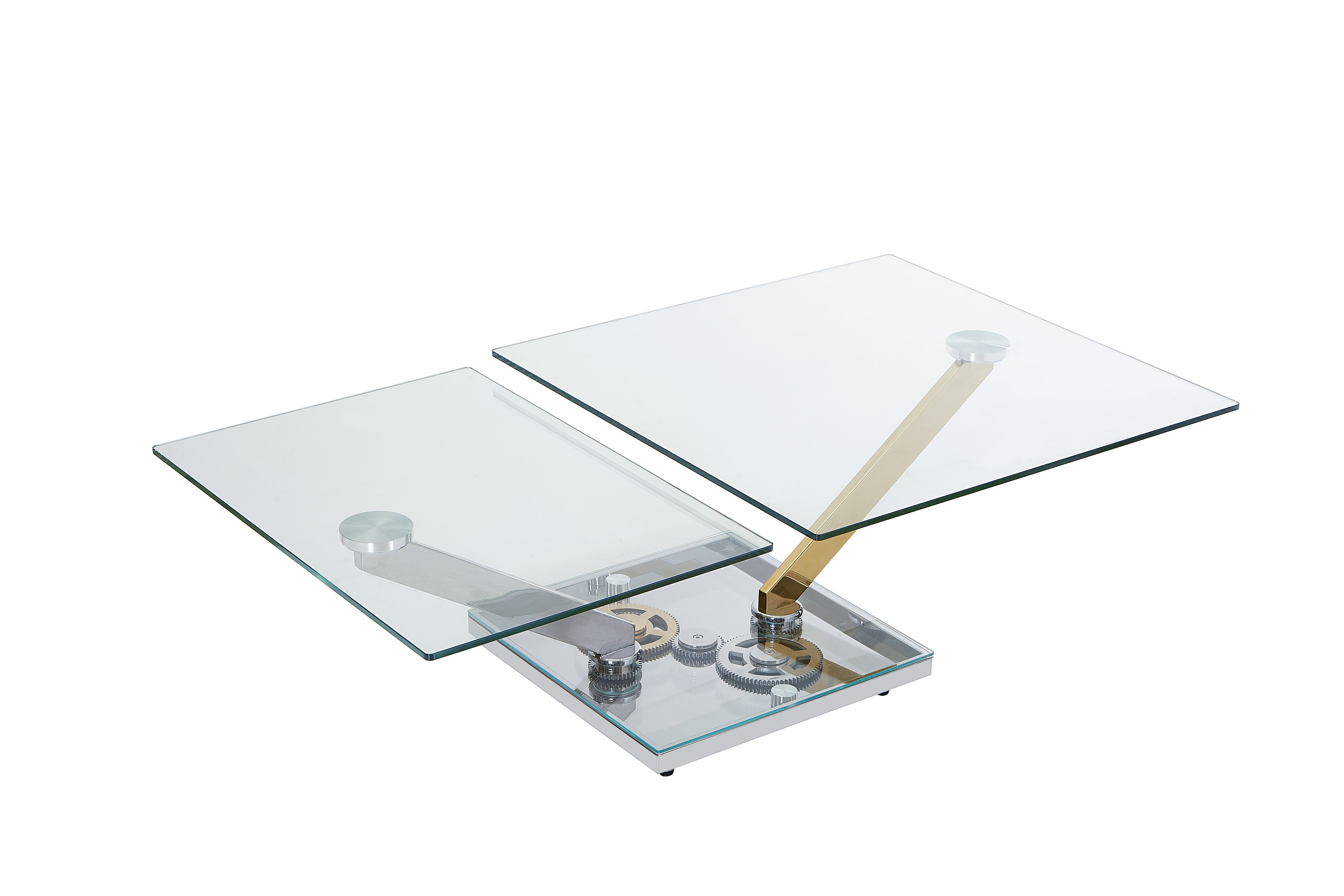 Chintaly Imports 8097 Clear Brass Motion Extendable Glass Top Cocktail Tabl...