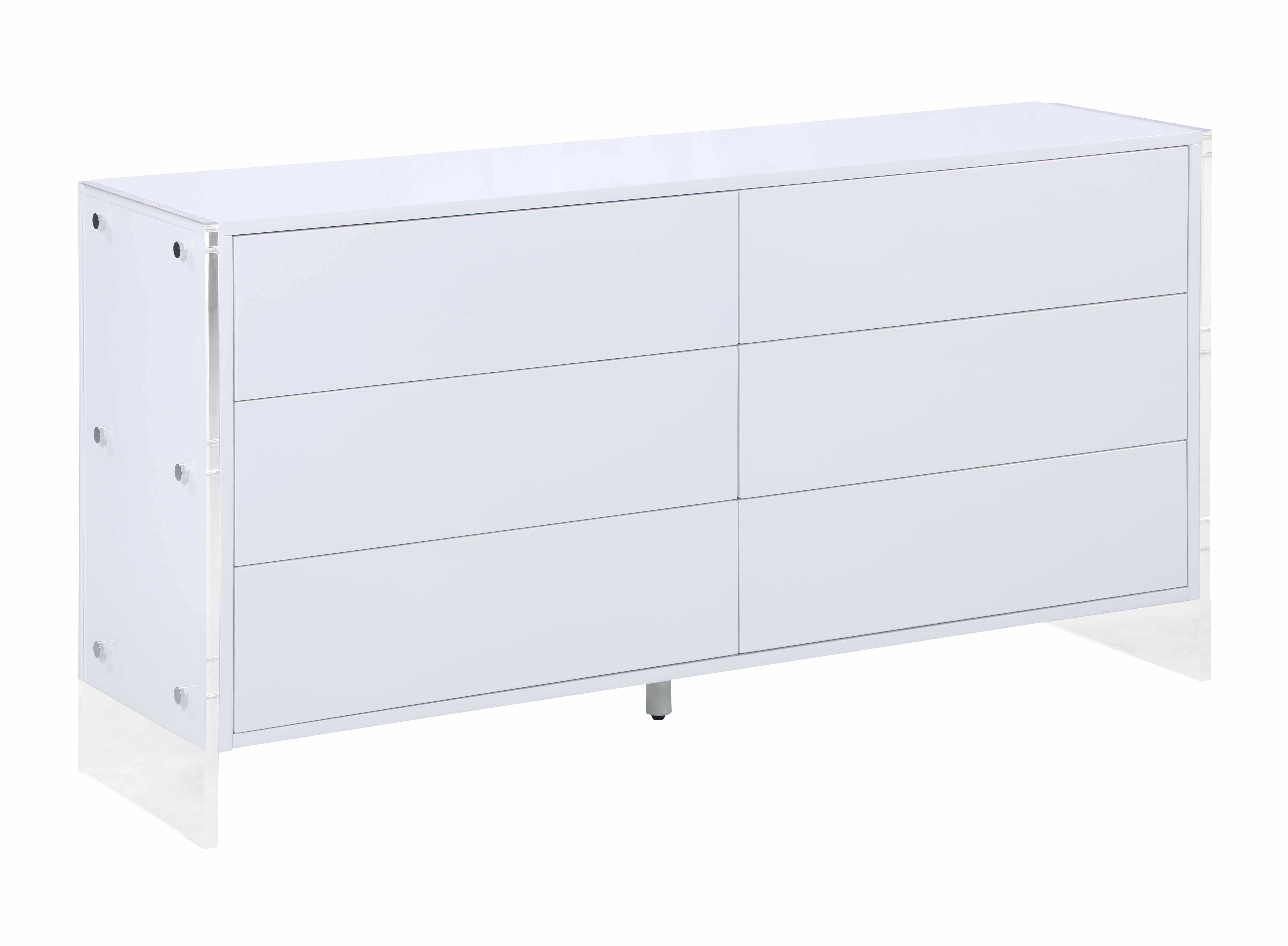Chintaly Imports Barcelona Gloss White 6 Drawers Buffet
