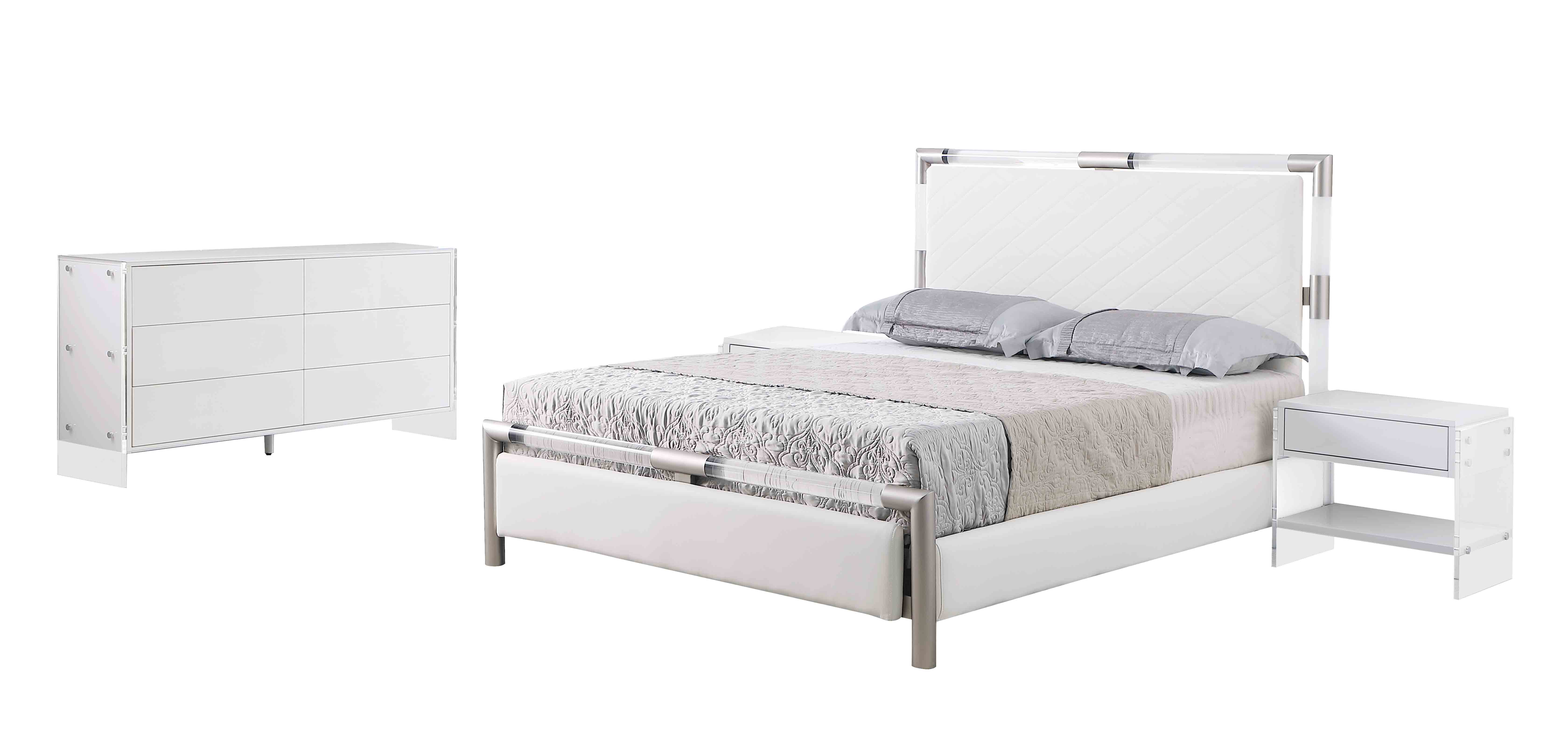 Chintaly Imports Barcelona White Clear 3pc Bedroom Set with Queen Bed