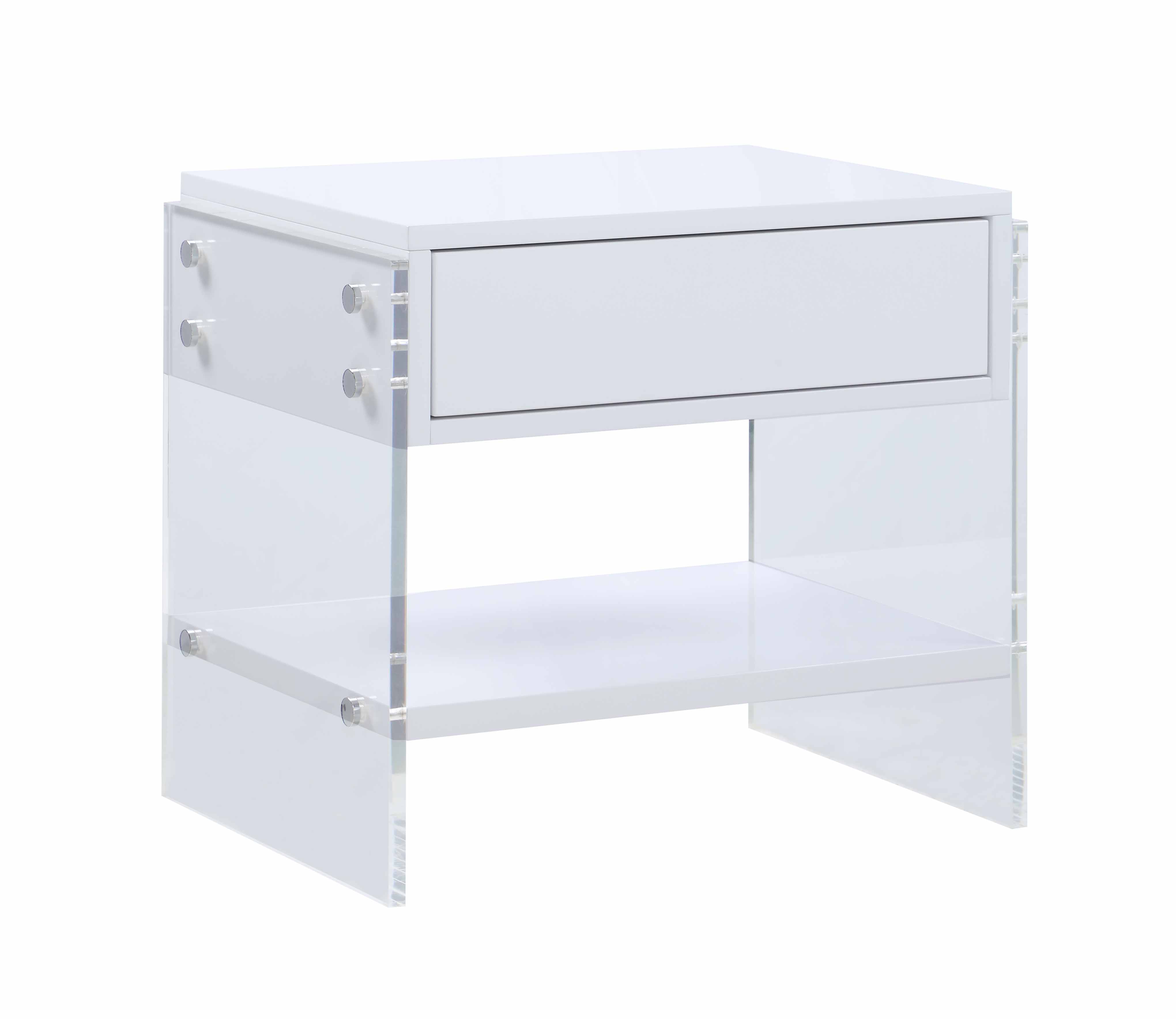 Chintaly Imports Barcelona Gloss White Drawer Lamp Table