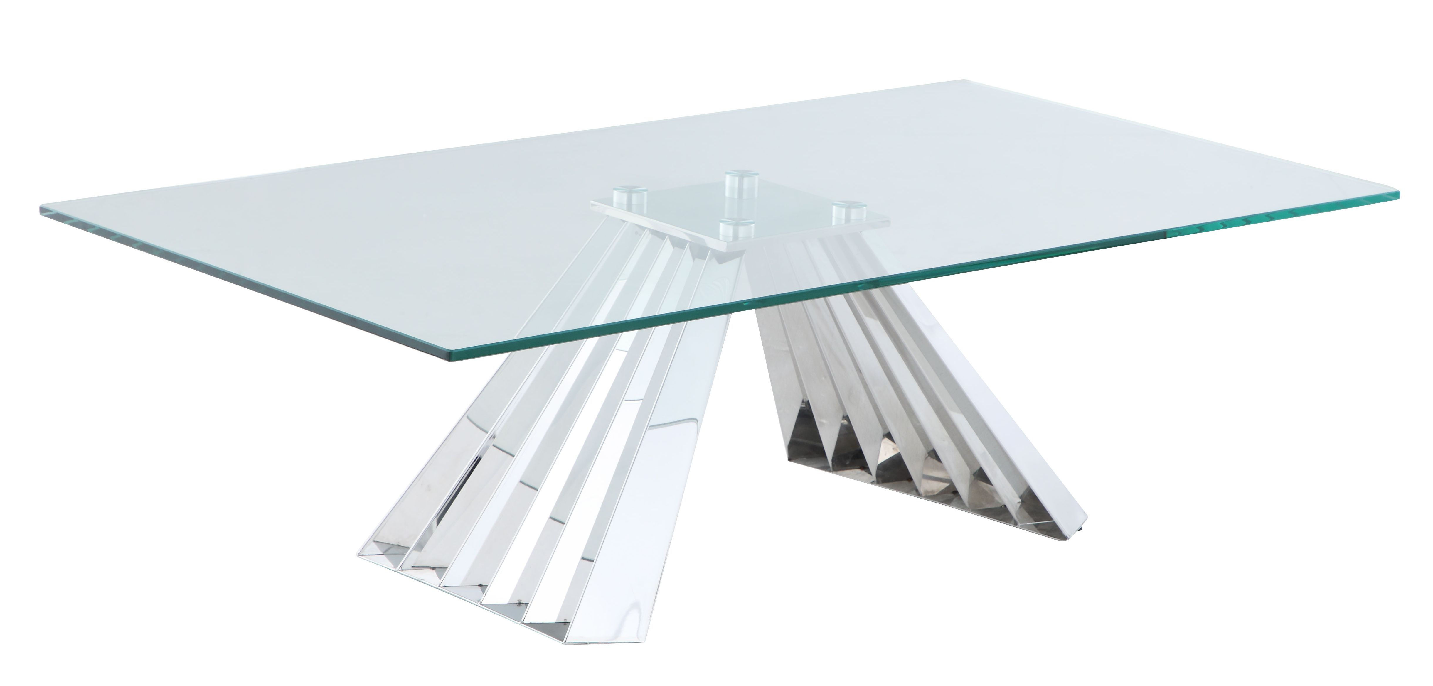 Chintaly Imports Dominique Clear Polished Stainless Steel Cocktail Table