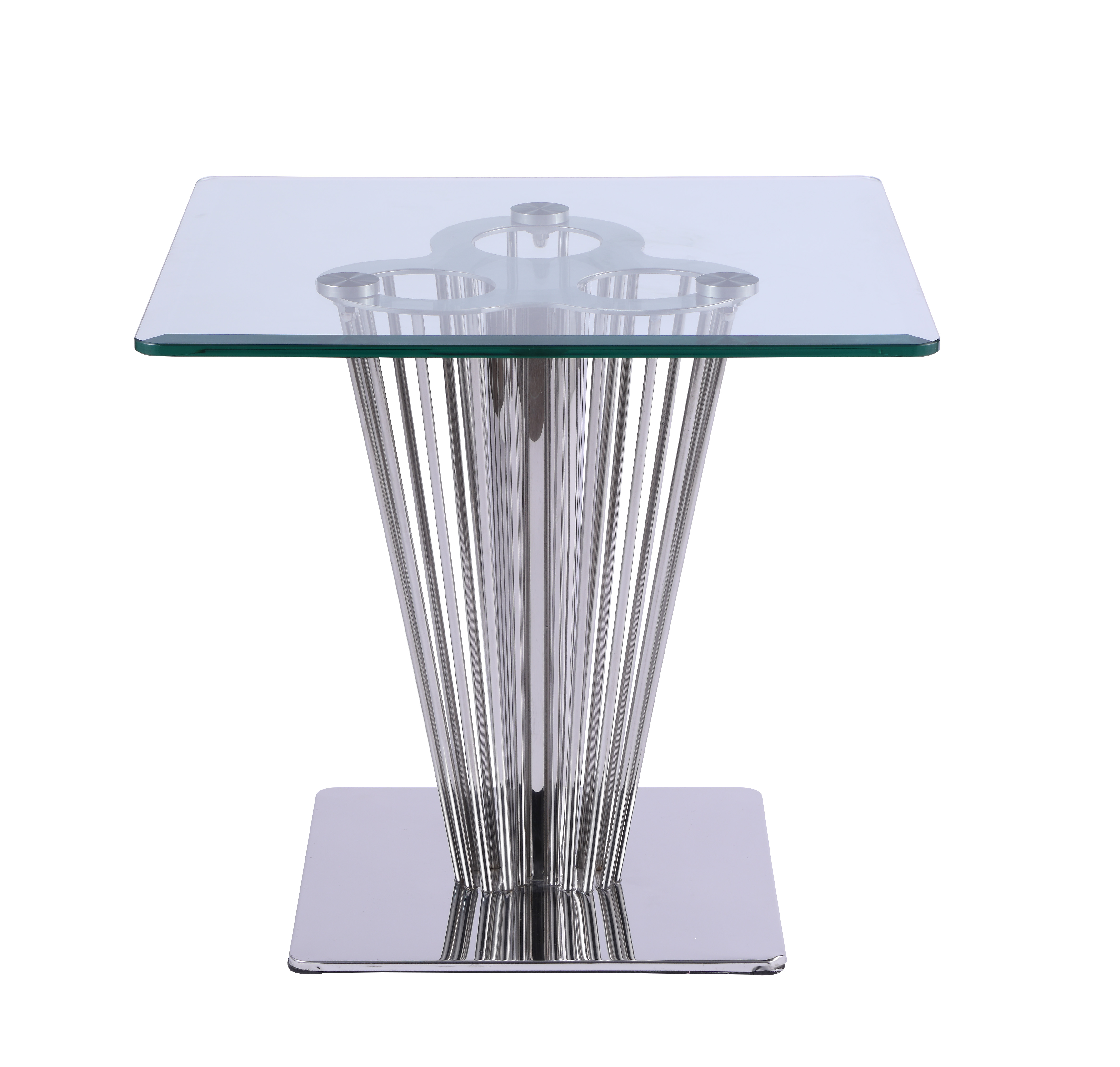 Chintaly Imports Fernanda Clear Polished Stainless Steel Lamp Table