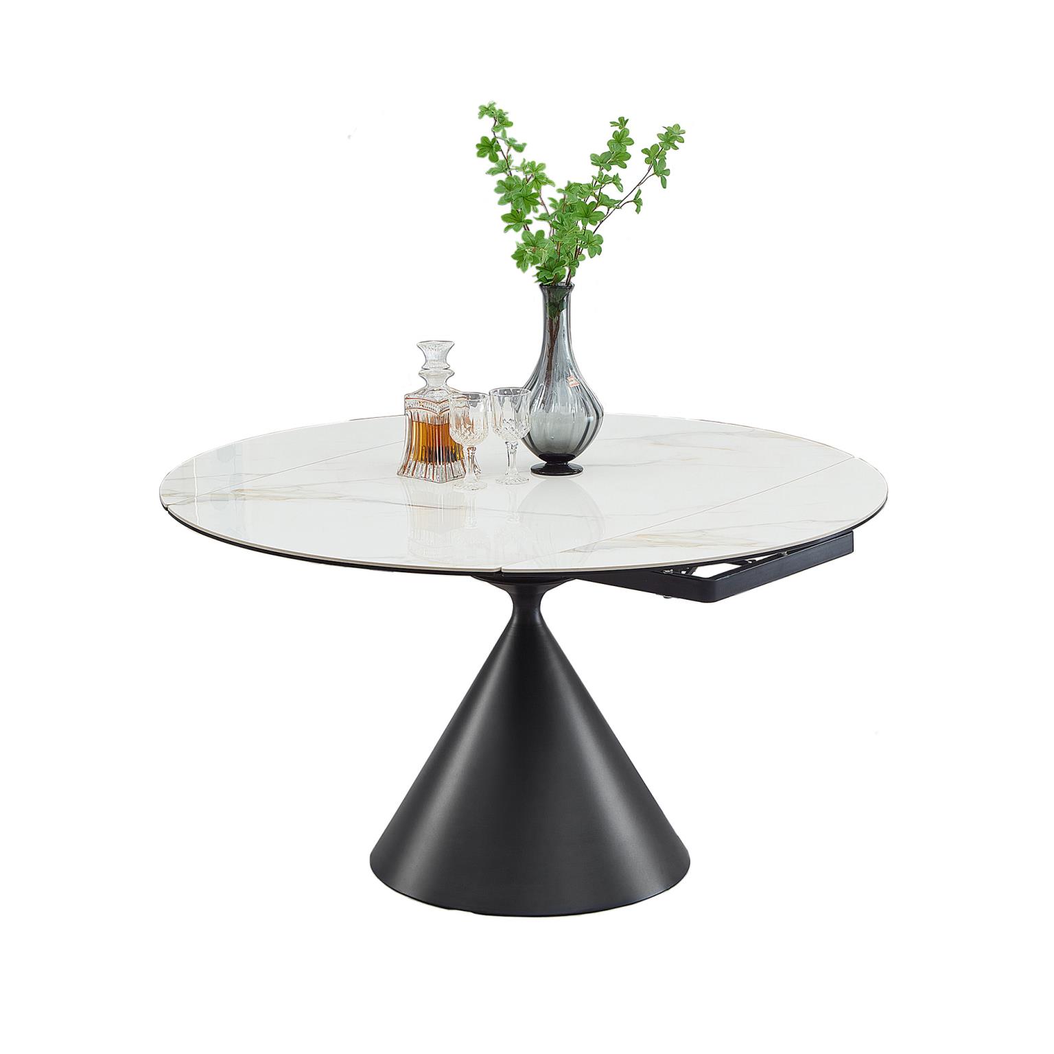 Chintaly Imports Juniper Gloss White Matte Black Ceramic Top Dining Table w...