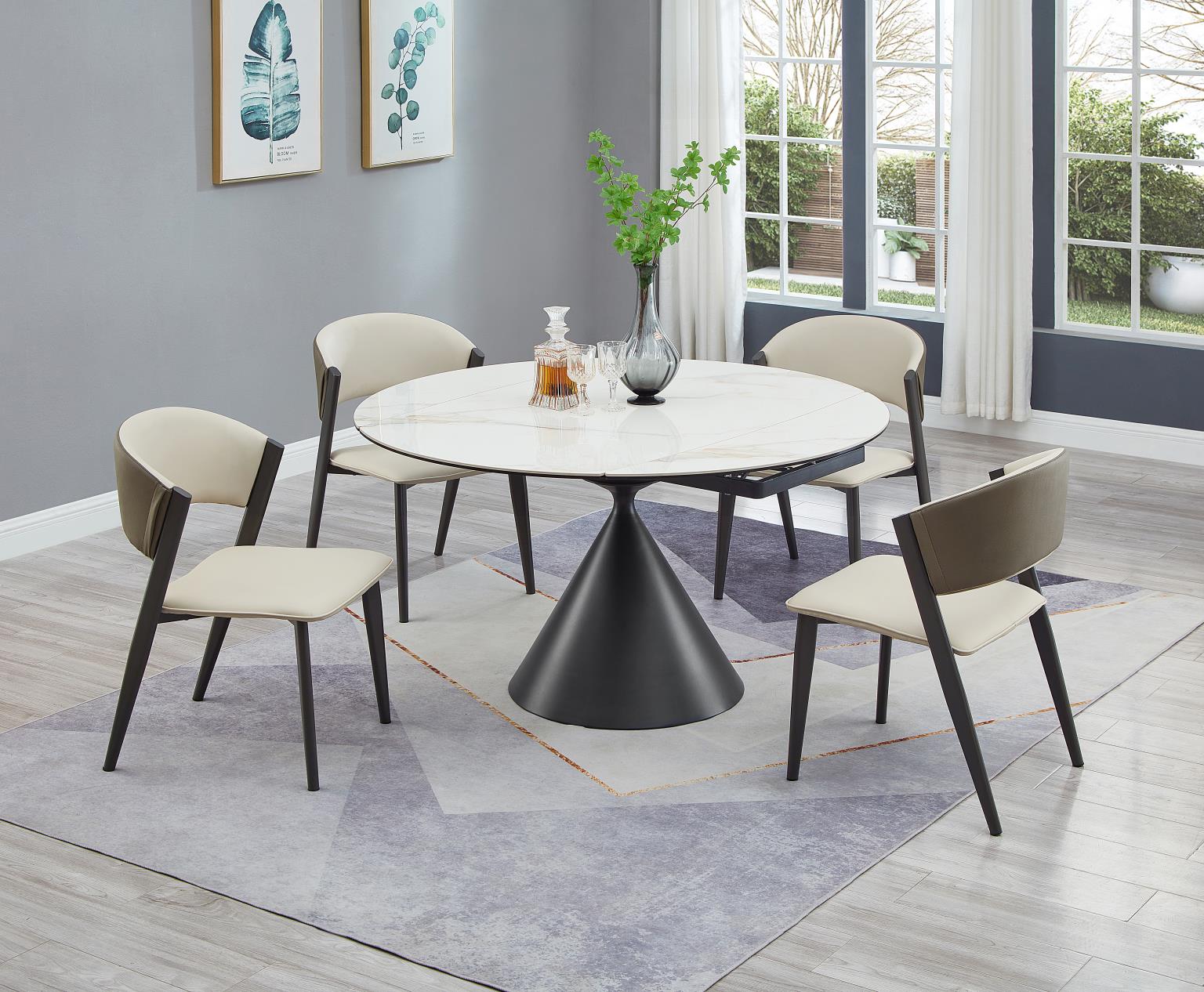 Chintaly Imports Juniper Gloss White Brown Beige 5pc Dining Room Set