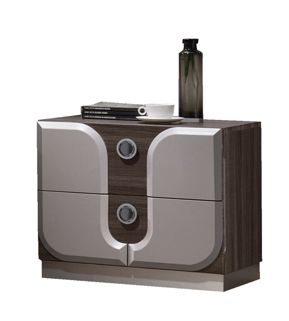 Chintaly Imports London Grey Silver 2 Drawers Night Stand