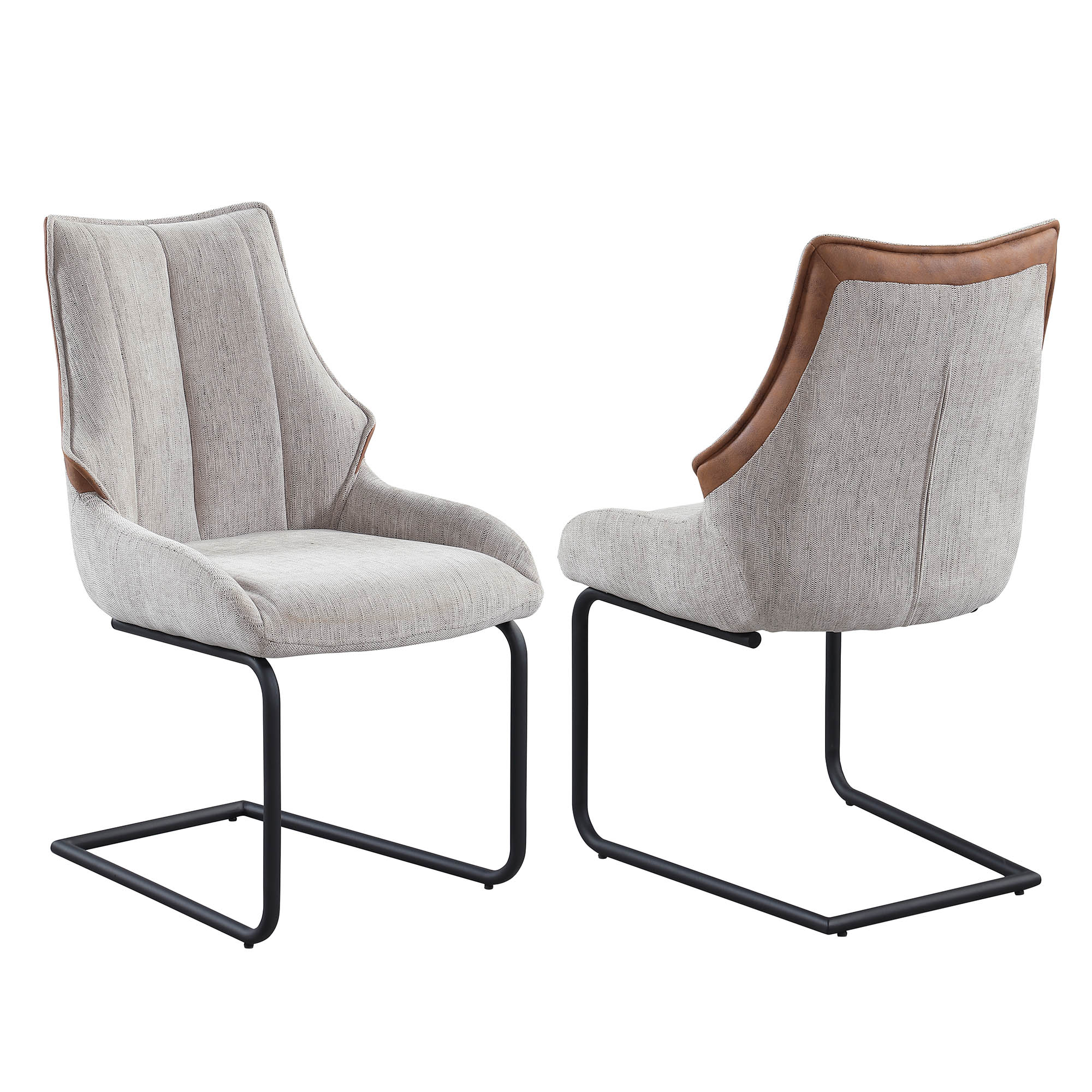 2 Chintaly Imports Eden Matte Black Taupe Cantilever Side Chairs with Steel...