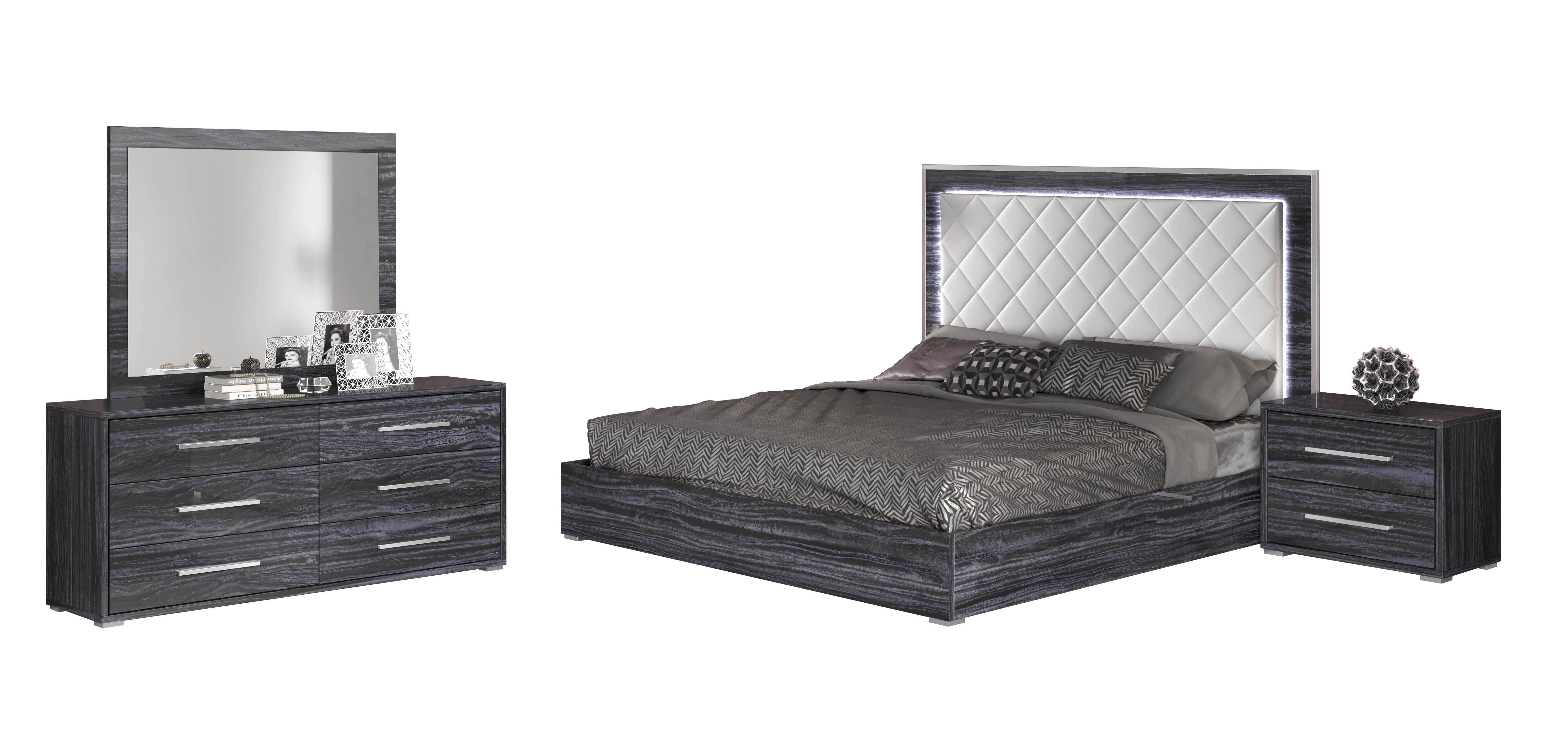 Chintaly Imports Naples White Gloss Grey 4pc King Bedroom Set
