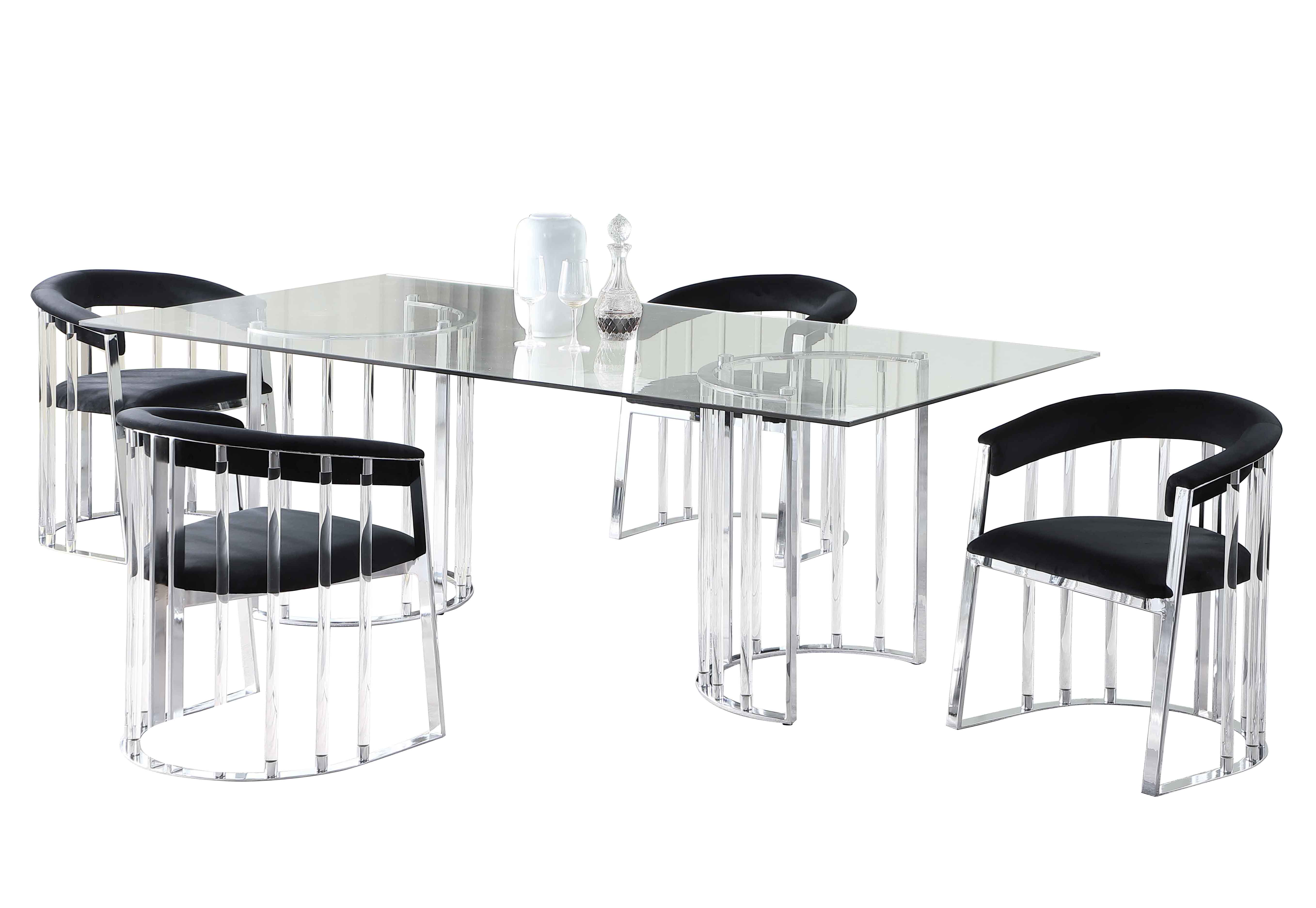 Chintaly Imports Trisha Black Chrome 72 Inch 5pc Dining Set