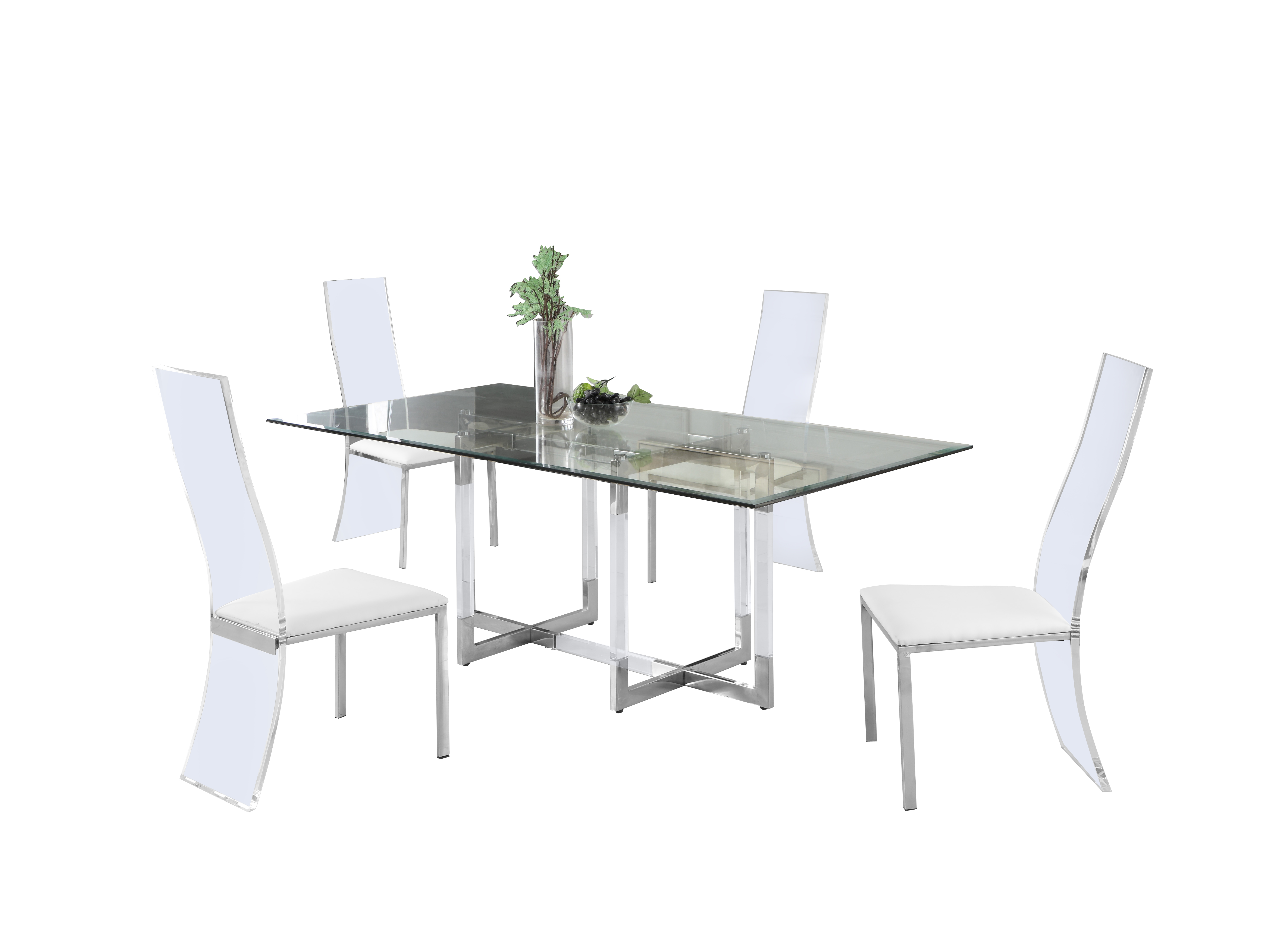 Chintaly Imports Yasmin Layla Clear Polished White 72 Inch 5pc Dining Room ...