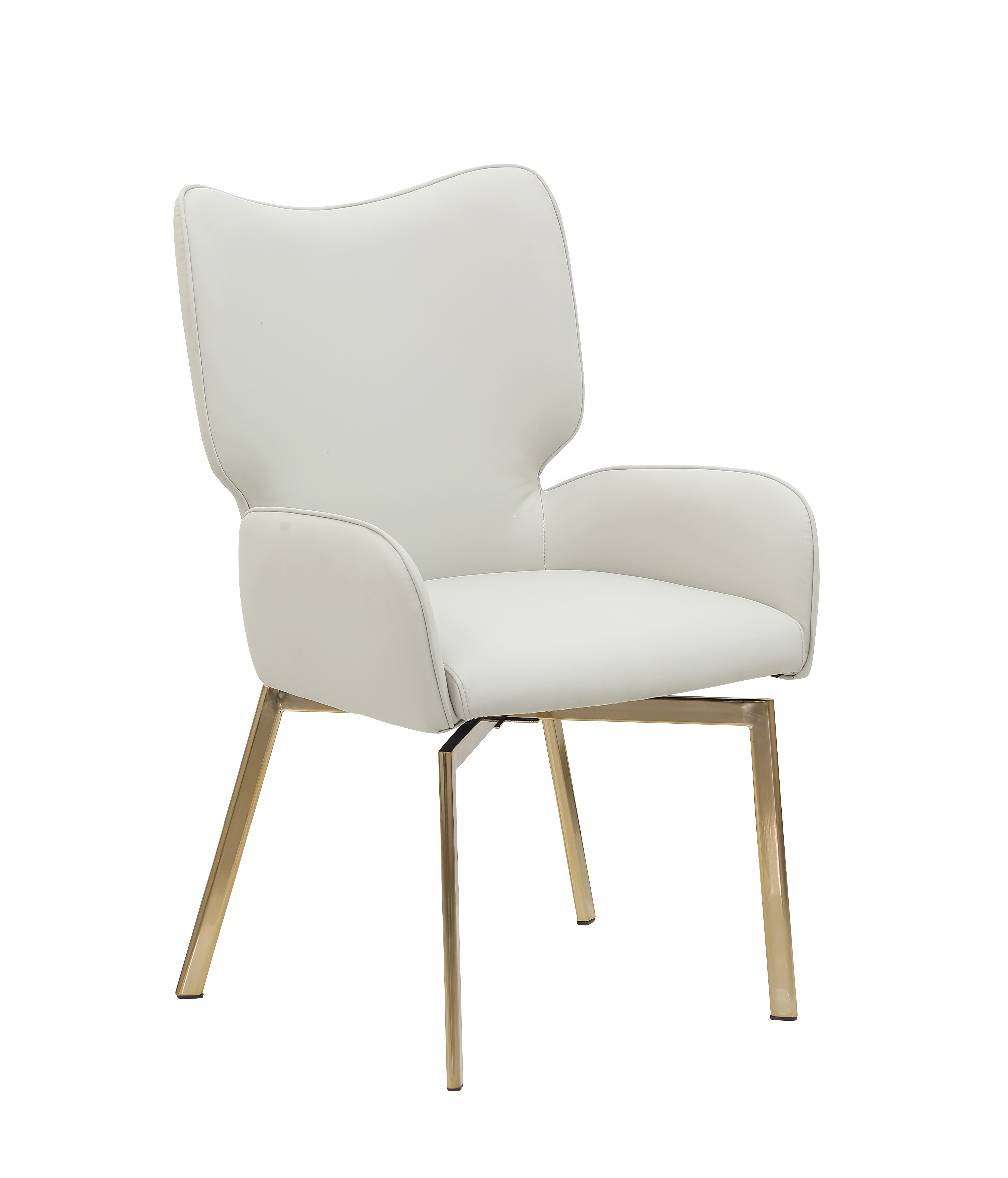 2 Chintaly Imports Zelda Brushed Gold Beige Arm Chairs with Memory Swivel