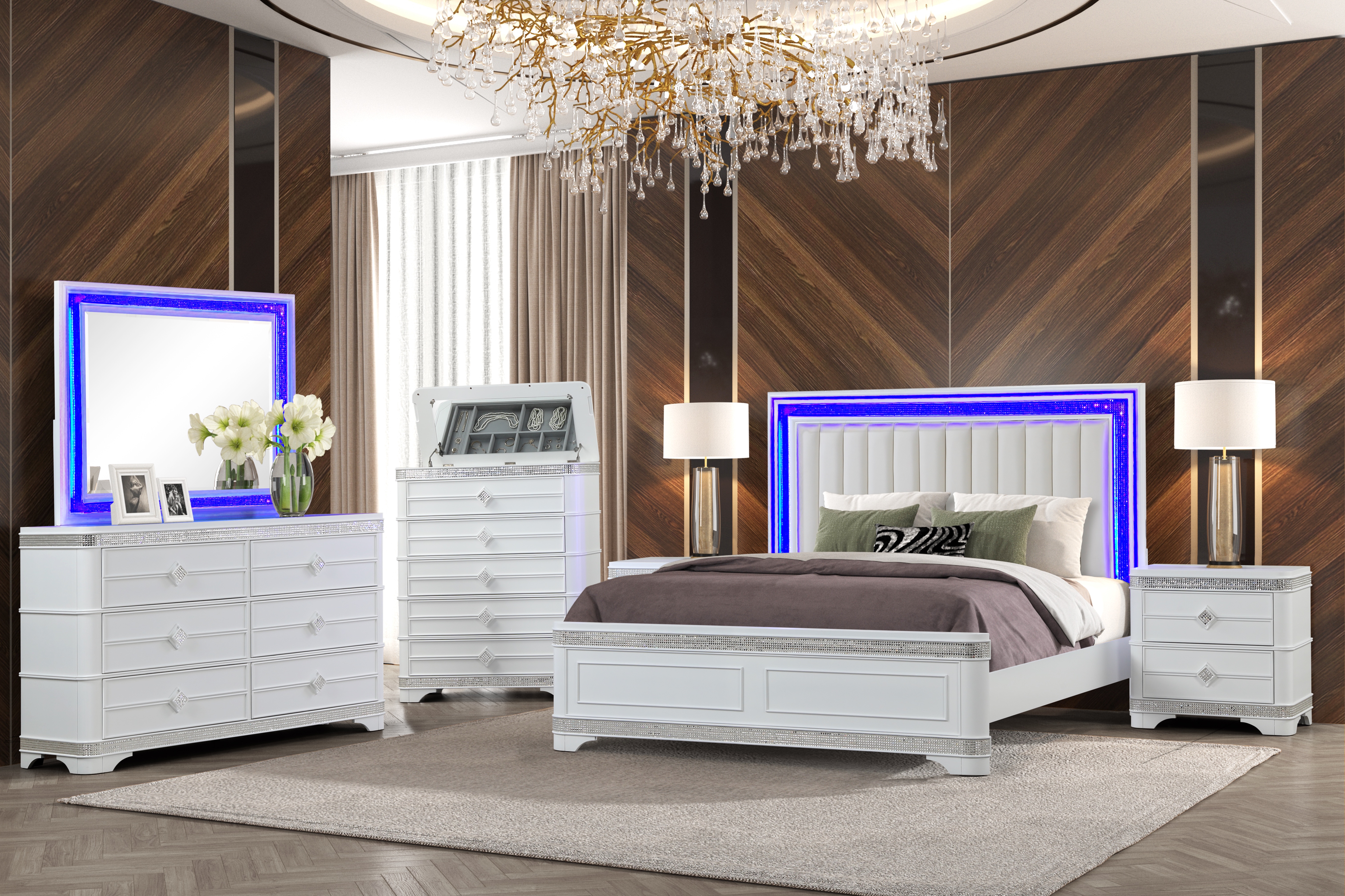 Cosmos Furniture Amani White 5pc Bedroom Set with Queen Bed