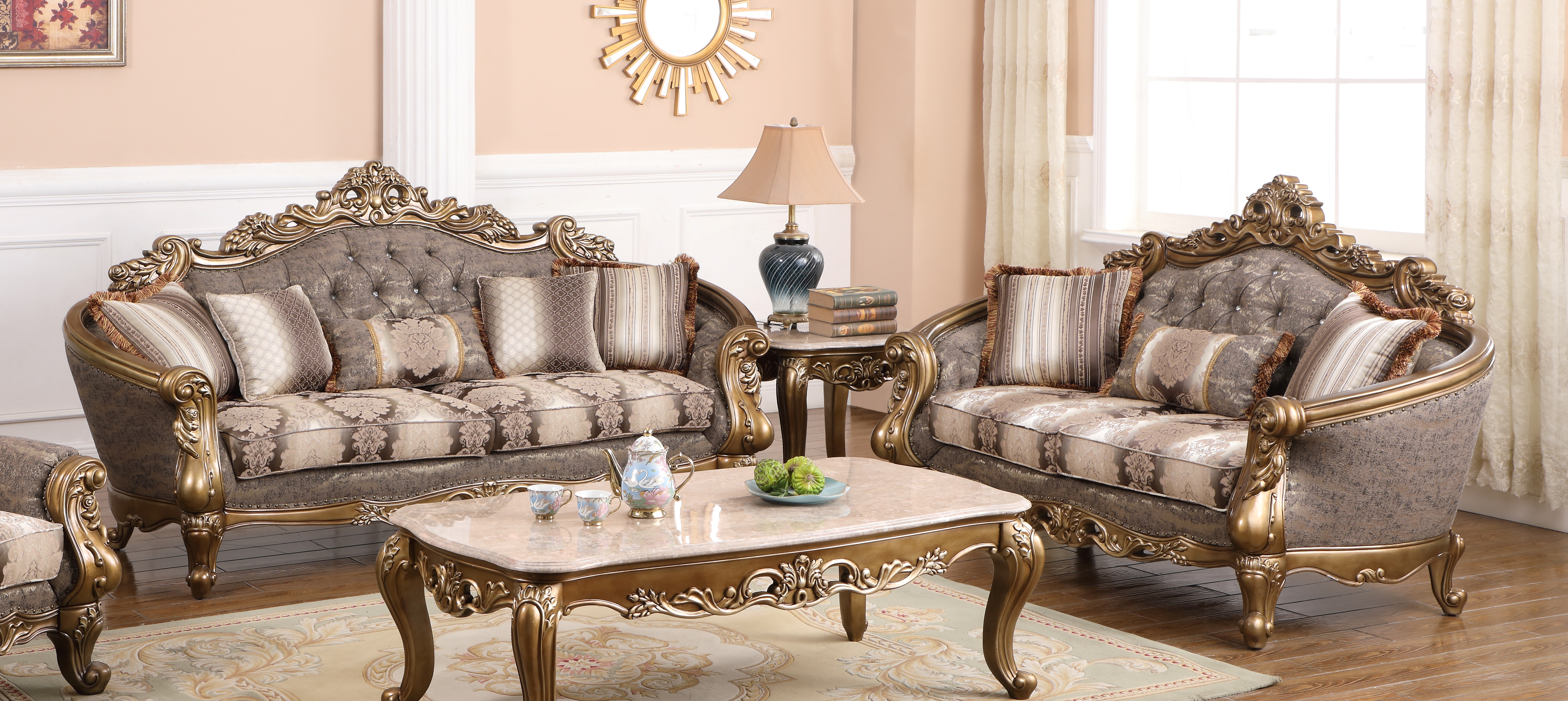 Cosmos Furniture Amelia Antique Gold 2pc Living Room Set