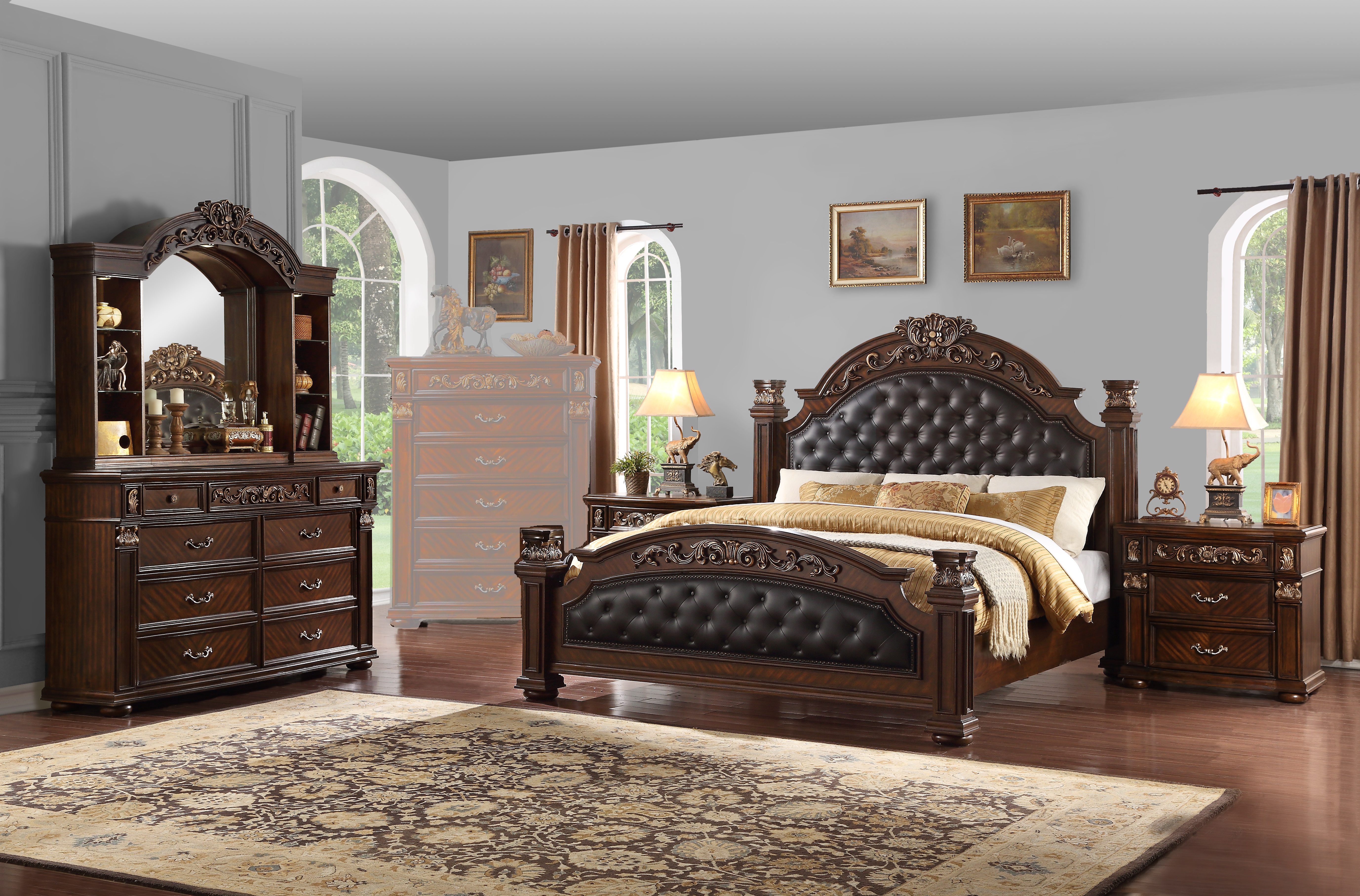 Cosmos Furniture Aspen Cherry 4pc Bedroom Set with Queen Bed