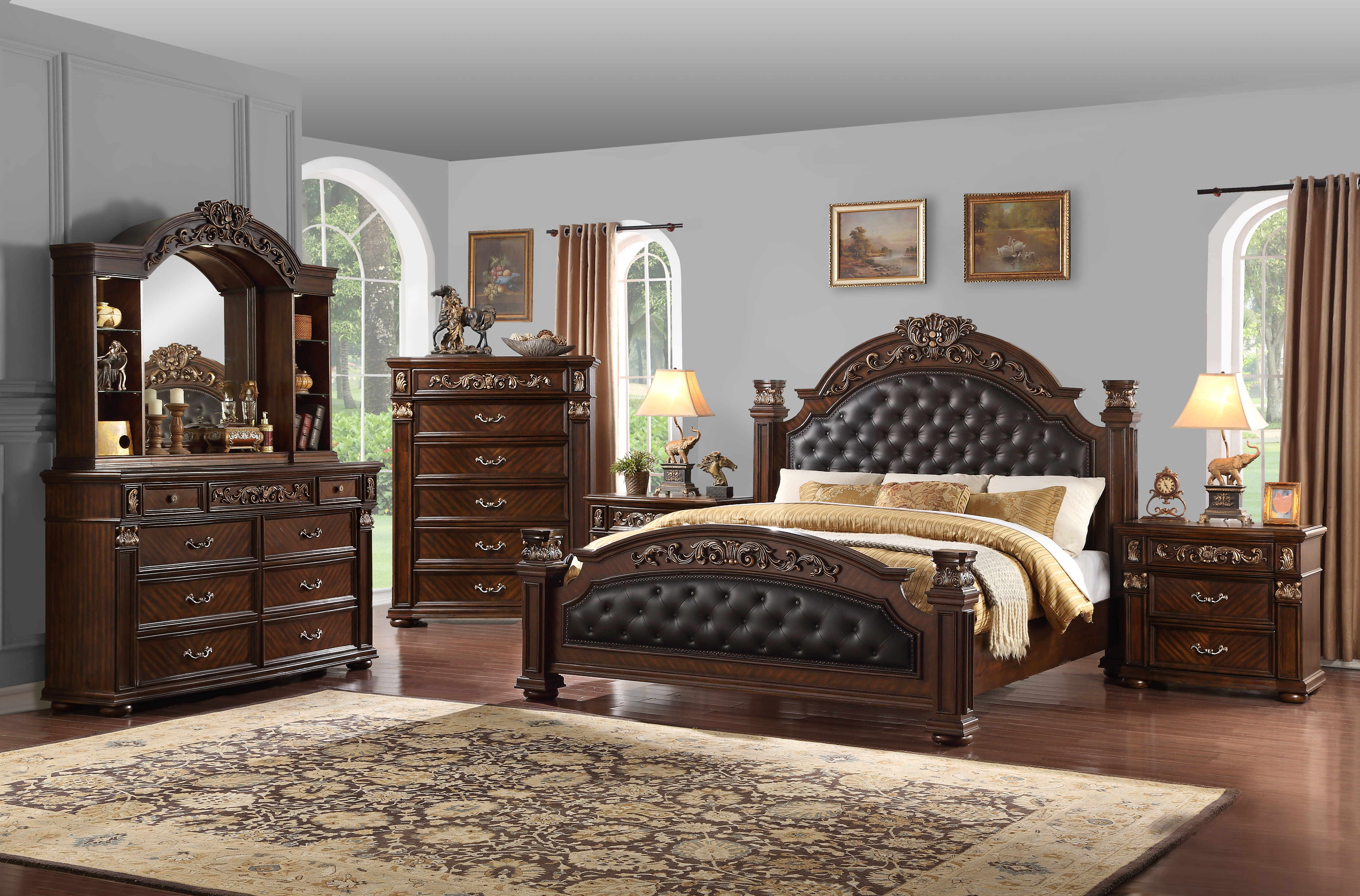 Cosmos Furniture Aspen Cherry 5pc Bedroom Set with Queen Bed