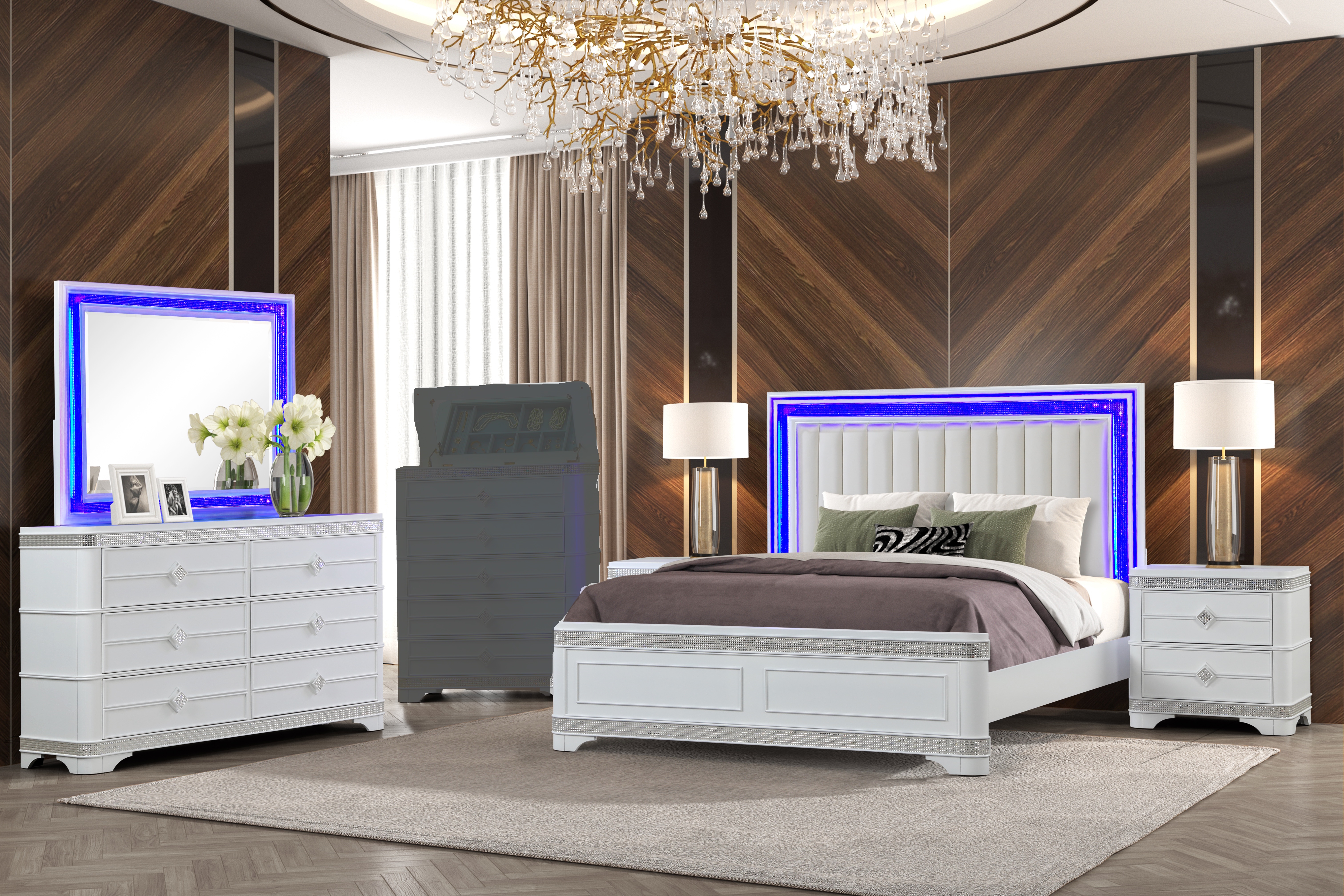 Cosmos Furniture Amani White 4pc Bedroom Set with Queen Bed