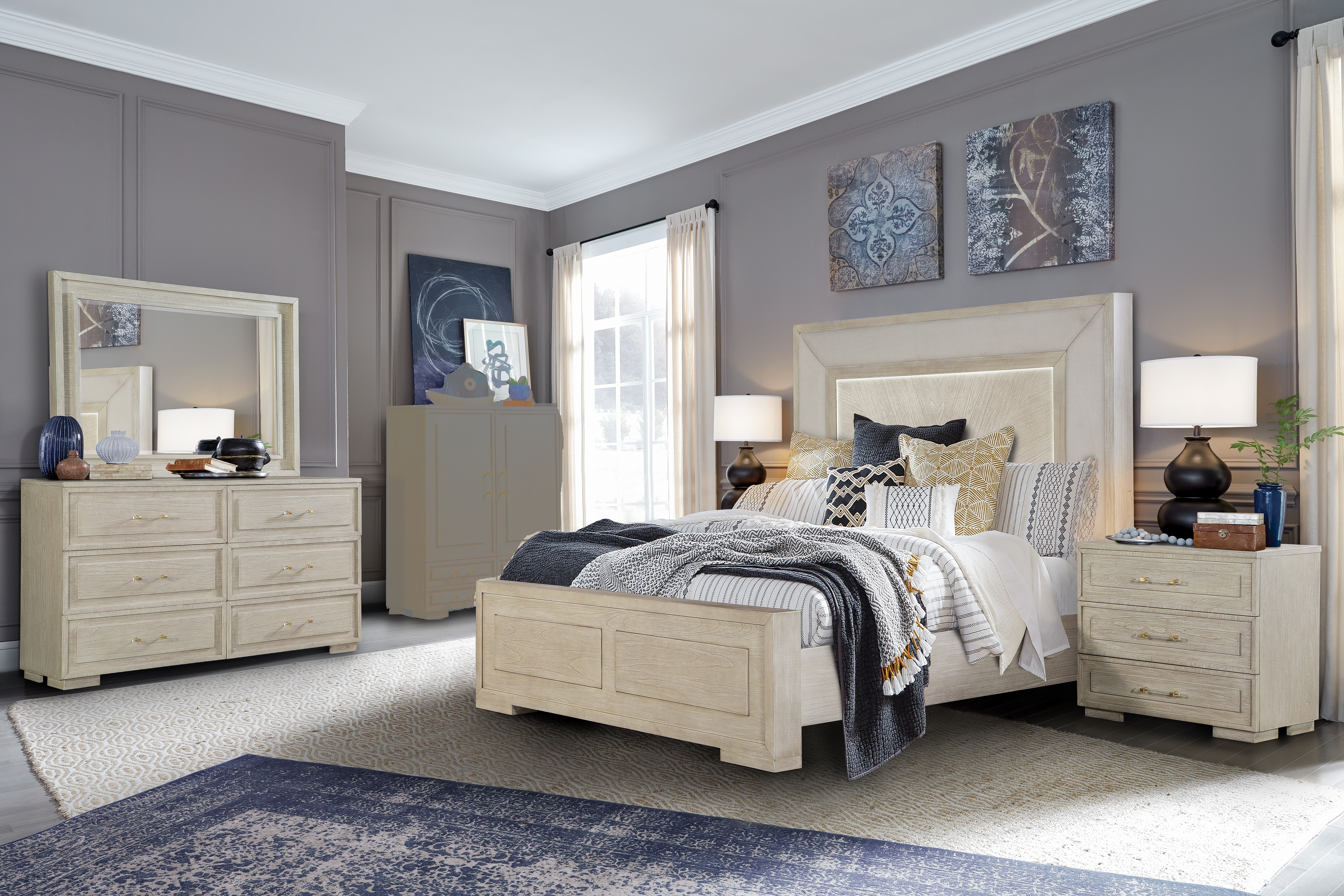 Cosmos Furniture Celine Stone Manor 4pc Bedroom Set with Queen Bed