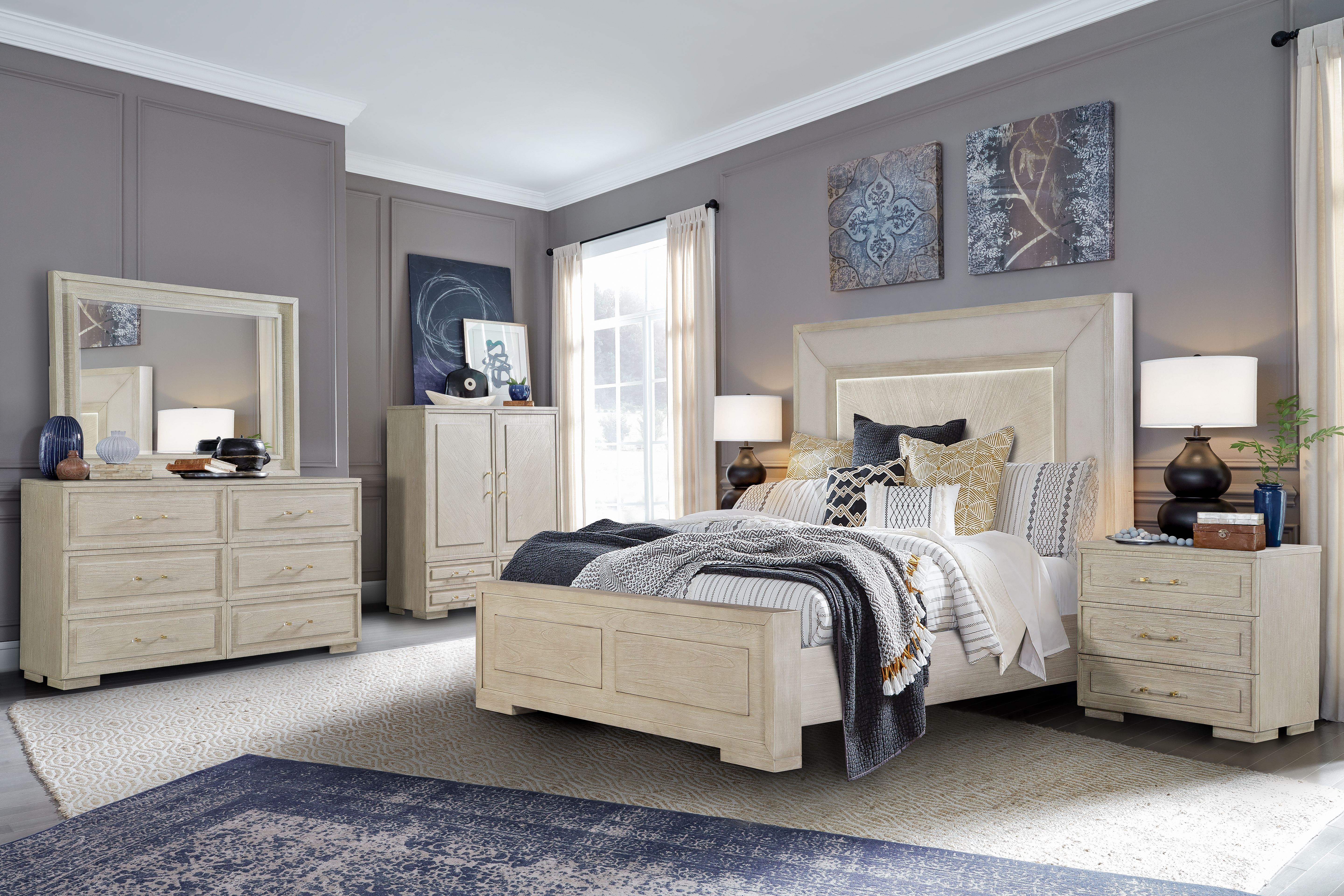 Cosmos Furniture Celine Stone Manor 5pc Bedroom Set with Queen Bed