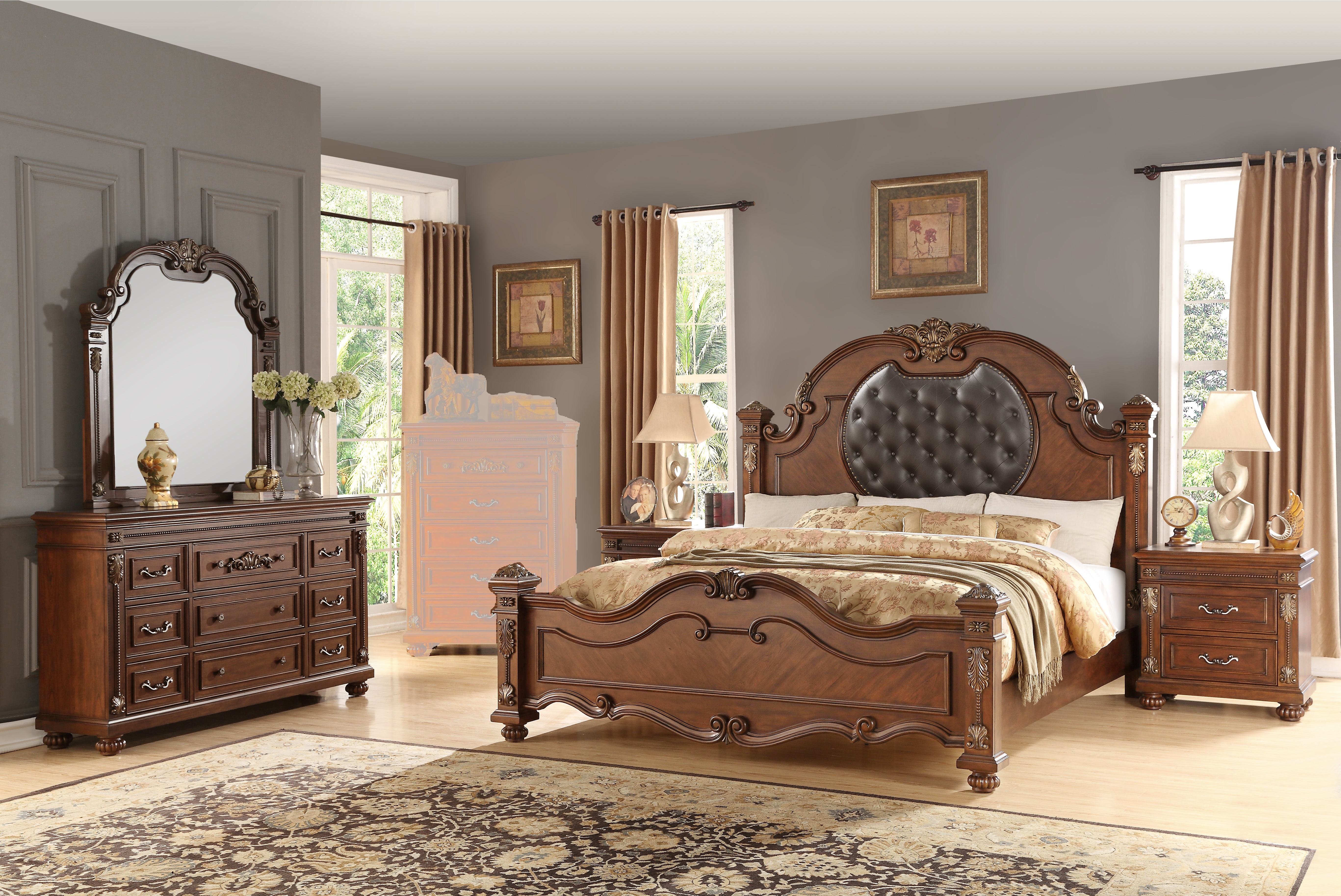 Cosmos Furniture Destiny Cherry 4pc Bedroom Set with Queen Bed
