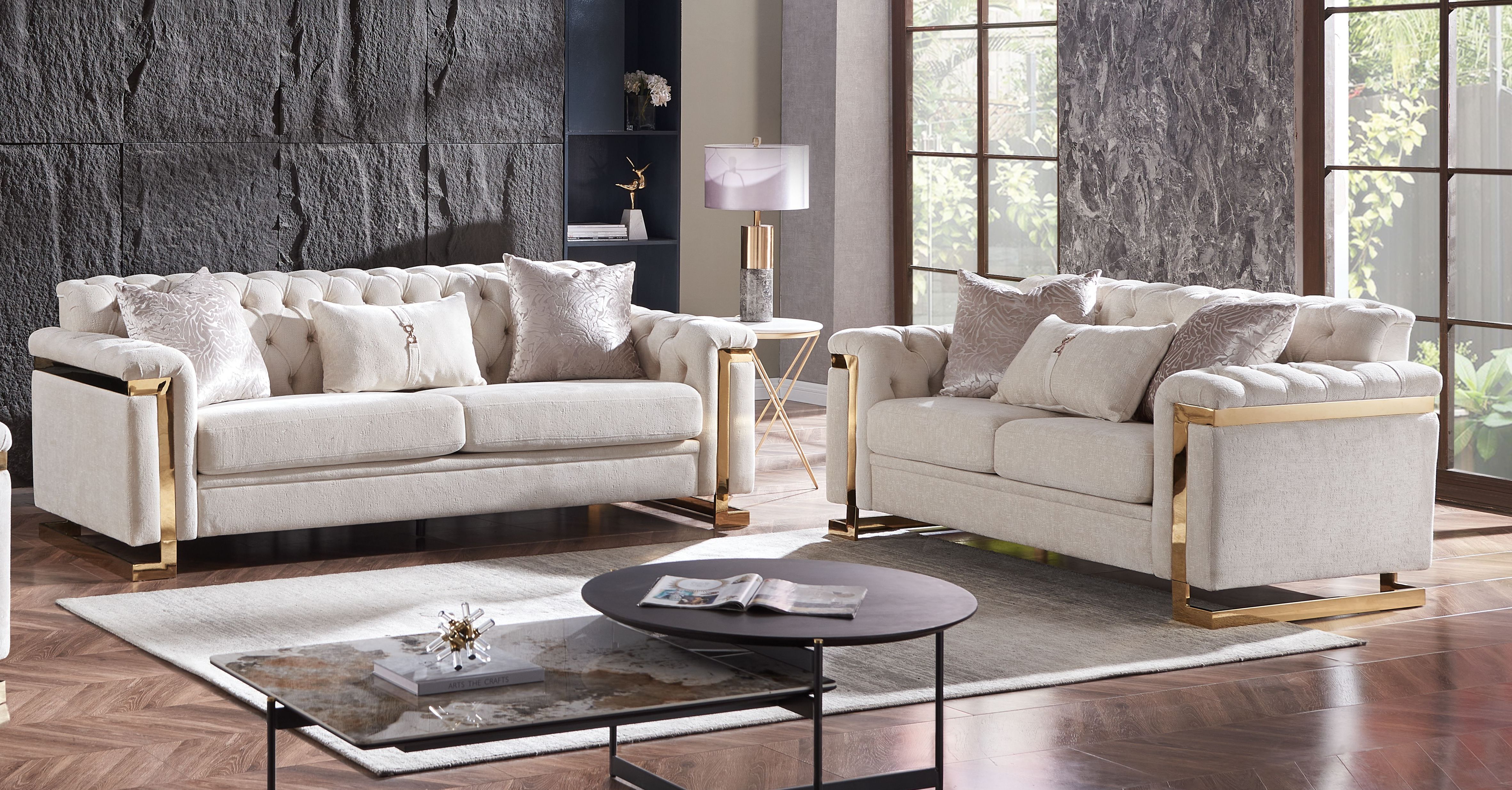 Cosmos Furniture Chloe Beige 2pc Living Room Set