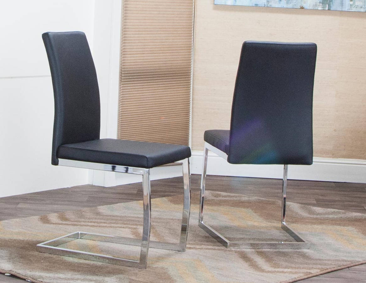 2 Cramco Sarah Black Polyurethane Chrome Breuer Side Chairs
