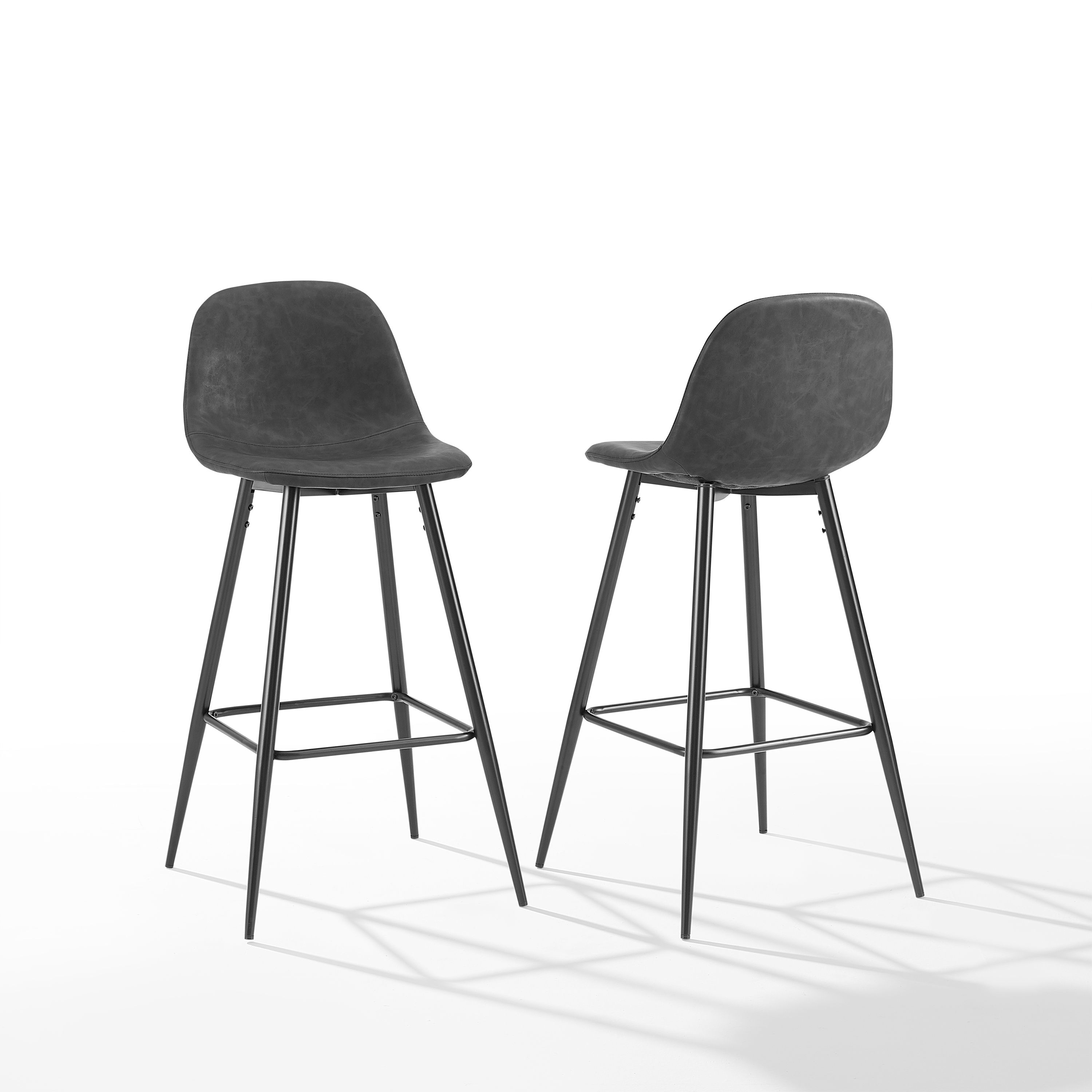 2 Crosley Weston Matte Distressed Black Bar Stools