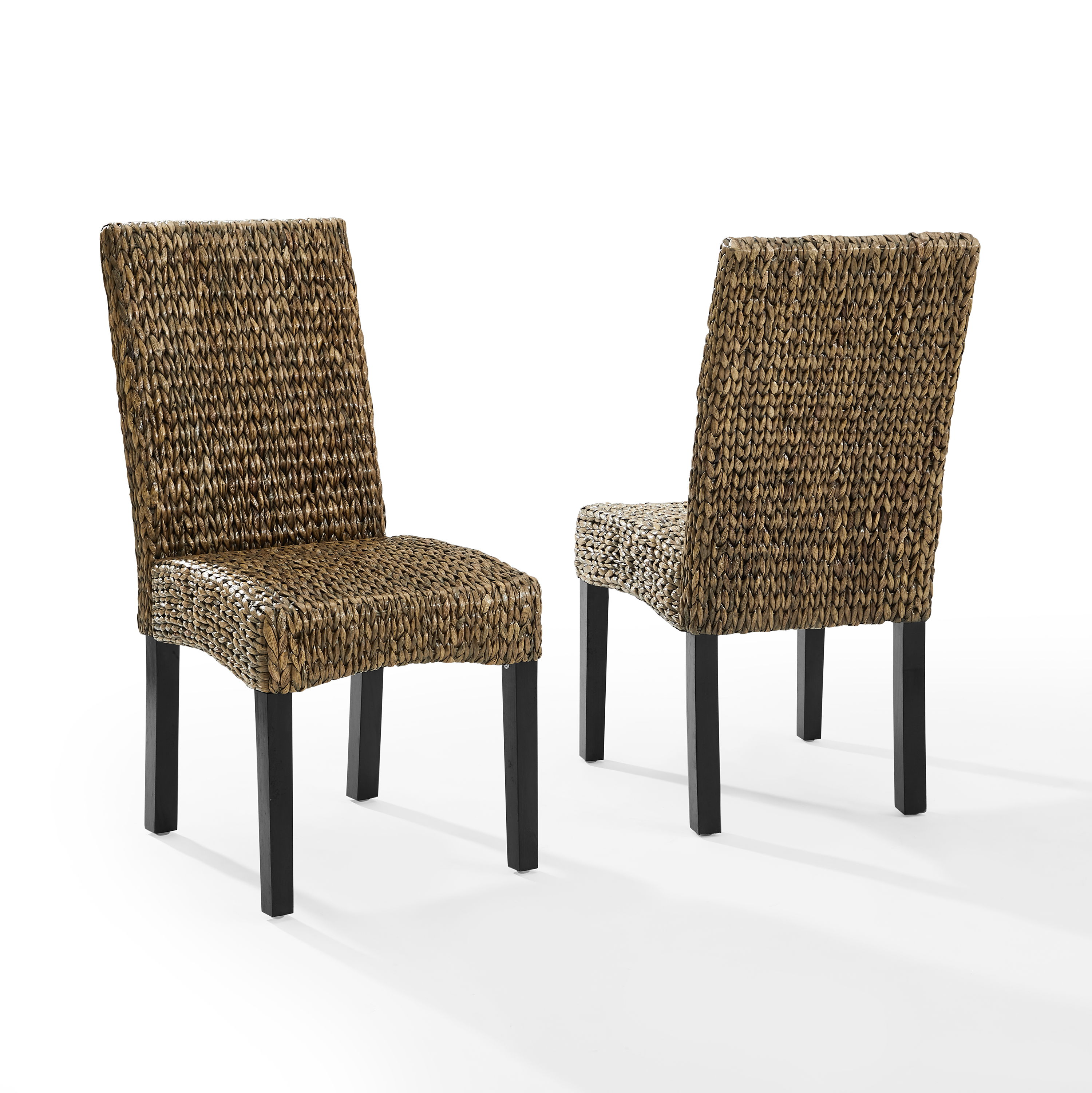 2 Crosley Edgewater Dark Brown Seagrass Dining Chairs