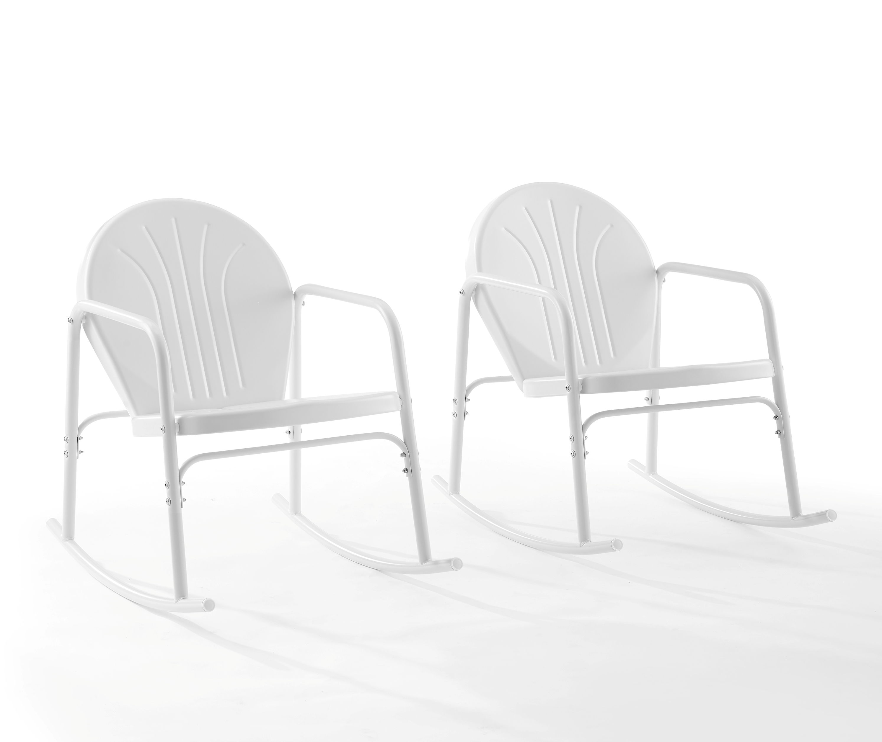 2 Crosley Griffith White Gloss Retro Outdoor Rocking Chairs