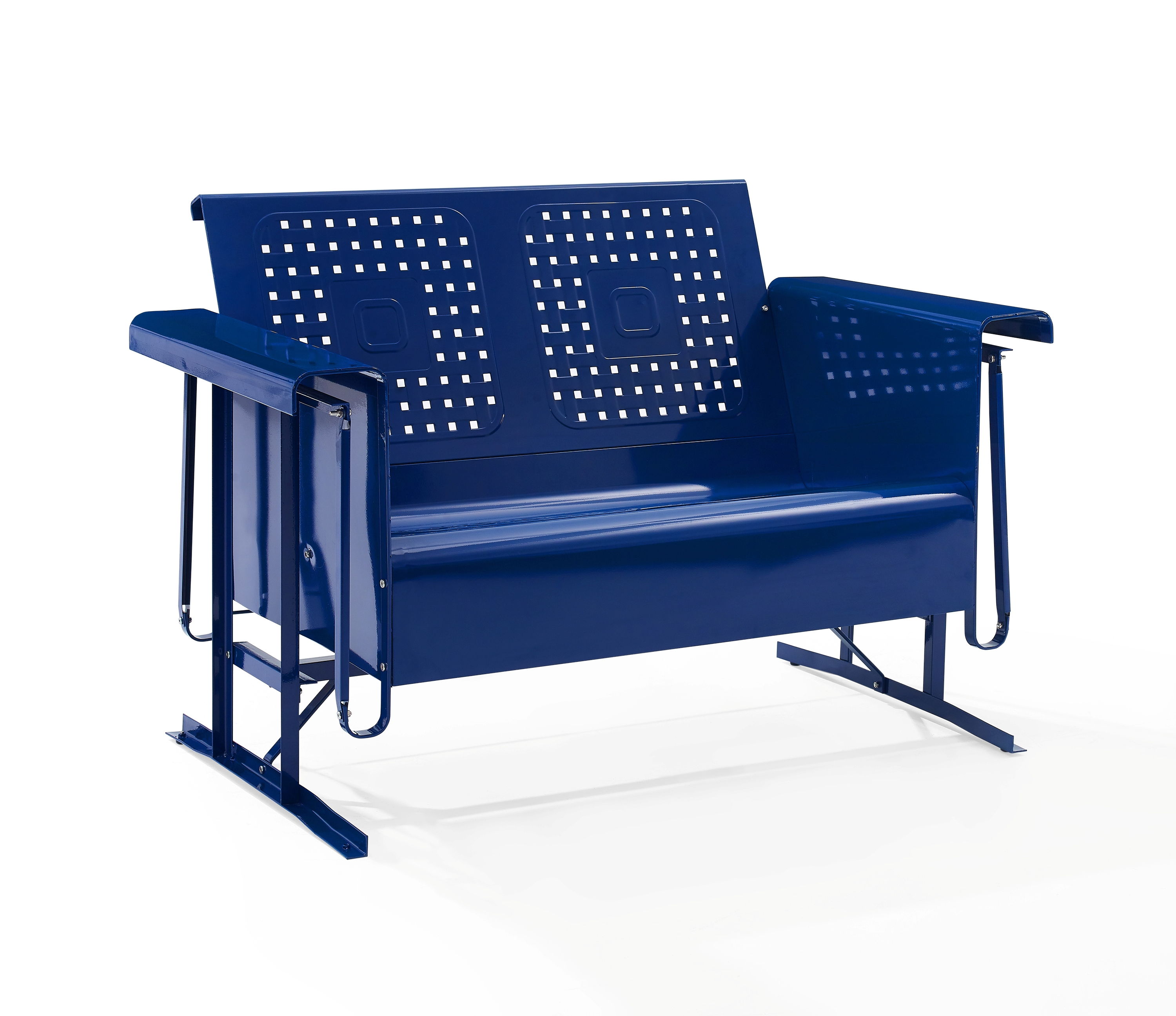 Crosley Bates Navy Gloss Retro Outdoor Glider Loveseat