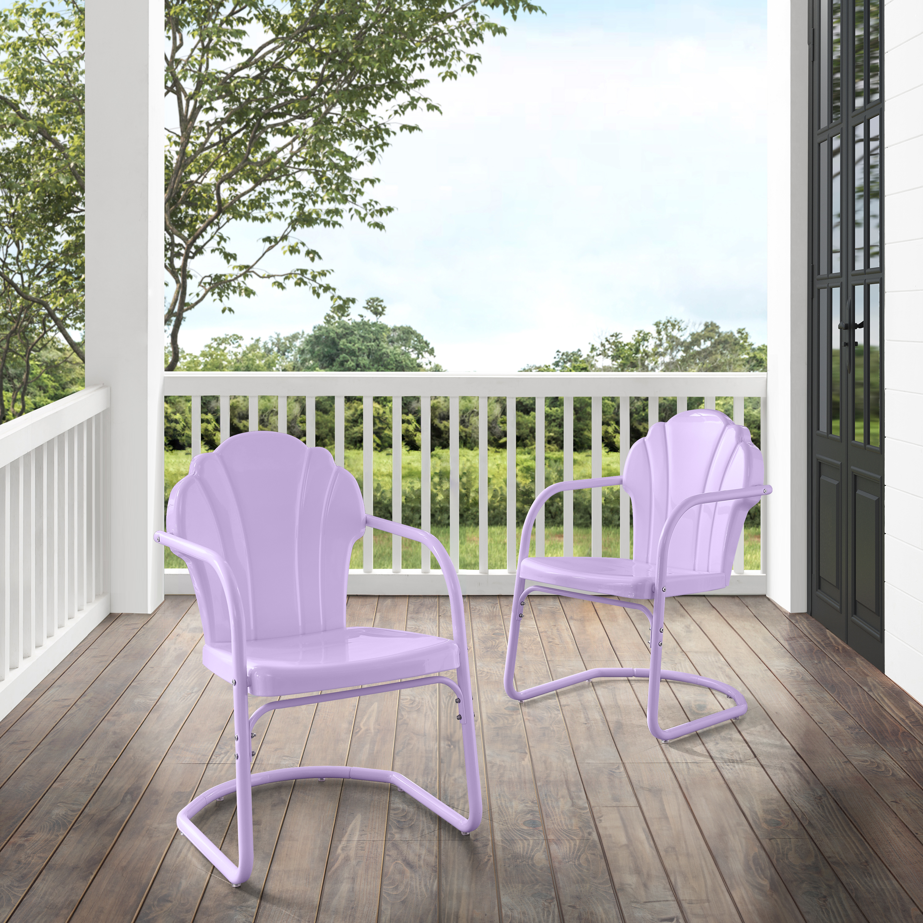 2 Crosley Tulip Lavender Gloss Retro Outdoor Chairs